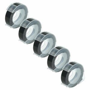 Pack 5x Fita de Etiquetas 3D vhbw Compatível Dymo 0898132 - 12 mm Branco sobre Preto