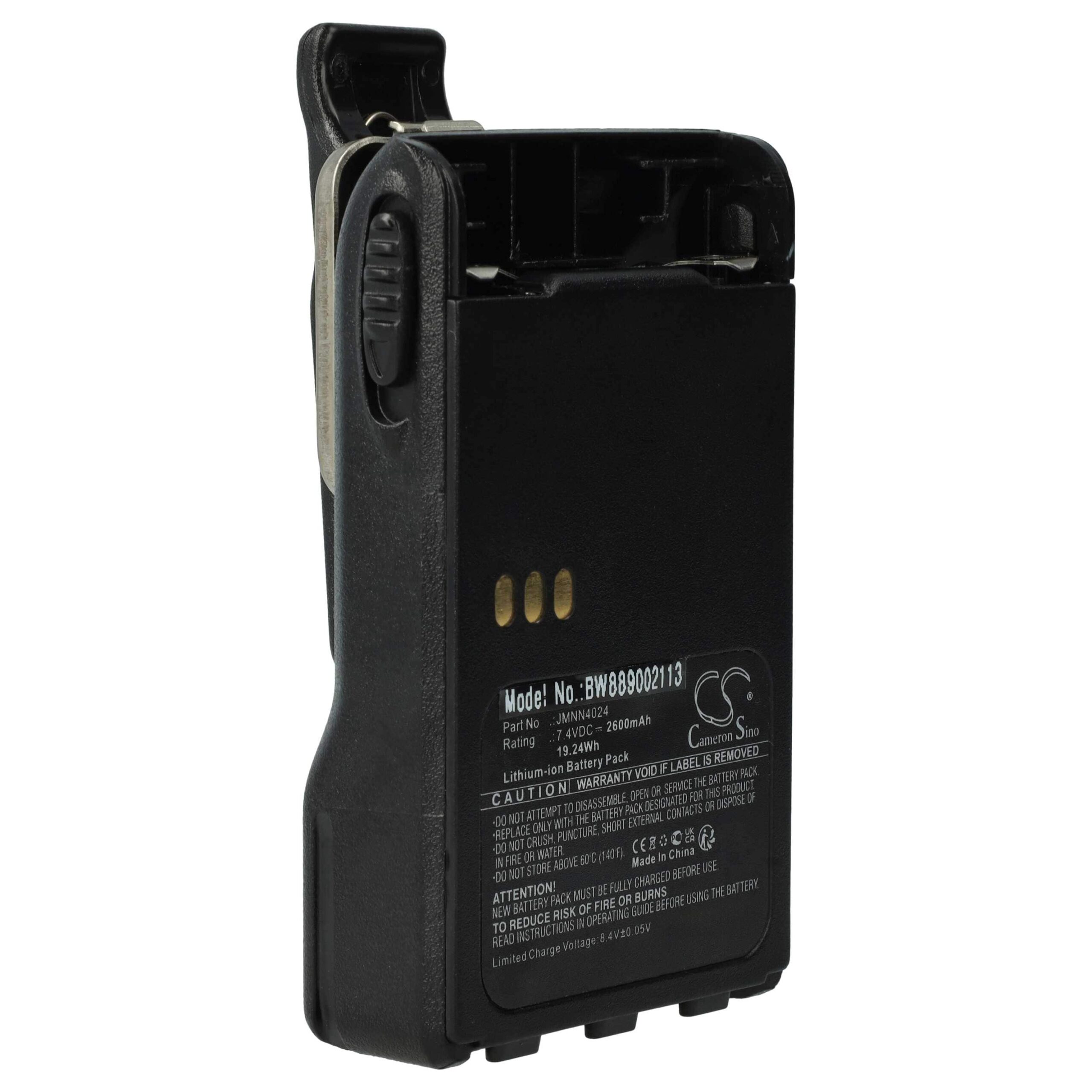 Bateria de Substituição para Rádios Motorola vhbw JMNN4024AR - 2600 mAh 7.2 V Li-Ion com Clipe de Cinto