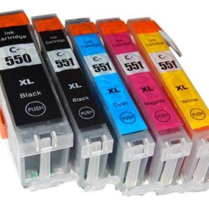 Pack 5x Cartuchos de Tinta vhbw compatíveis Canon CLI-551C, CLI-551BK, CLI-551M, CLI-551Y + preto fotográfico para IP8750
