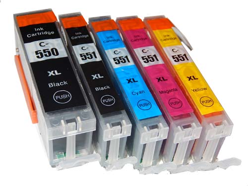 Pack 5x Cartuchos de Tinta vhbw compatíveis Canon CLI-551C, CLI-551BK, CLI-551M, CLI-551Y + preto fotográfico para IP8750