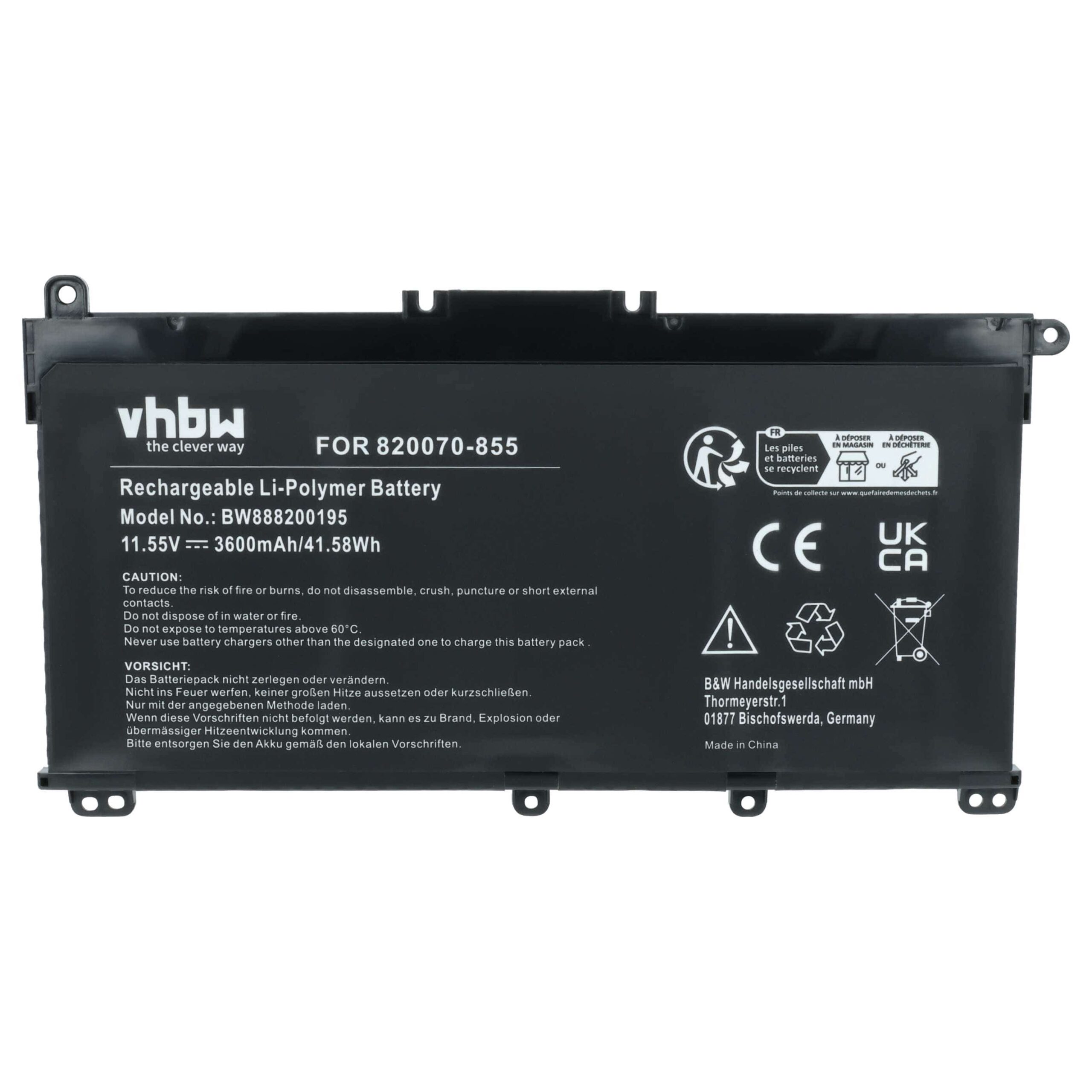 Bateria para Portátil HP HSTNN-DB8S, HSTNN-DB8R, HSTNN-IB80 - 3600 mAh 11.55 V Li-Ion - Image 3