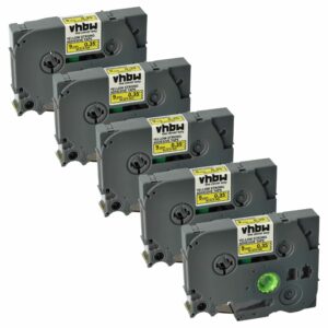 5x Fita de Etiqueta Compatível Brother TZE-S621 - 9 mm Preto sobre Amarelo, Extra Resistente