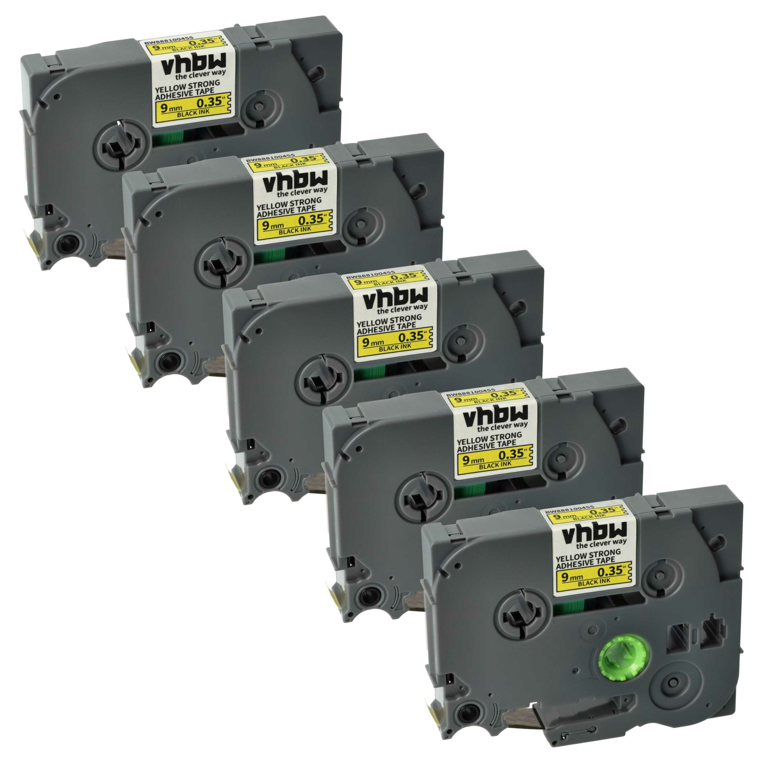5x Fita de Etiqueta Compatível Brother TZE-S621 - 9 mm Preto sobre Amarelo, Extra Resistente