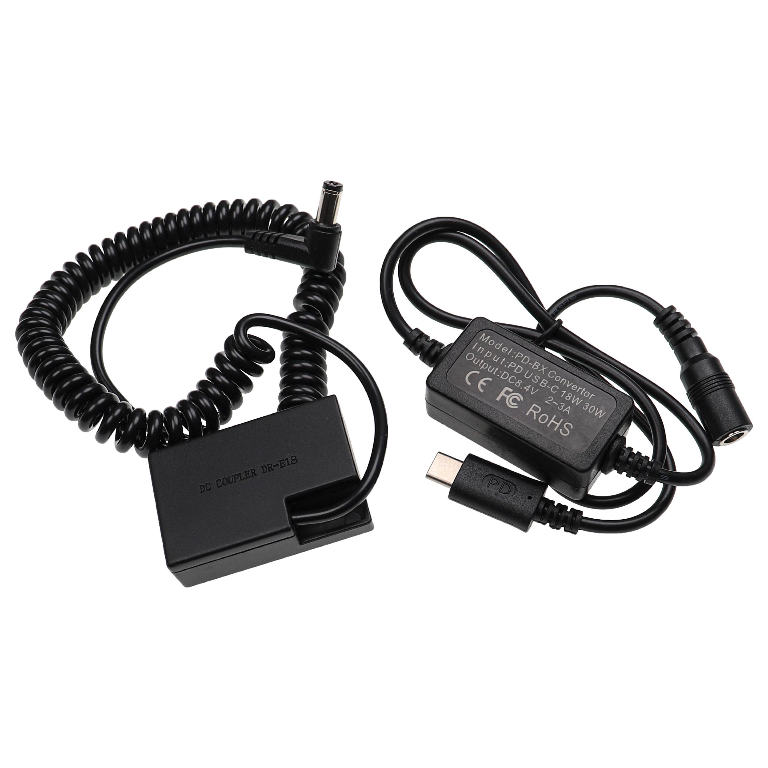 Adaptador USB de Alimentação para Câmaras Canon com Acoplador DC - Substitui ACK-E18 - 2 m, 8.4 V 3.0 A