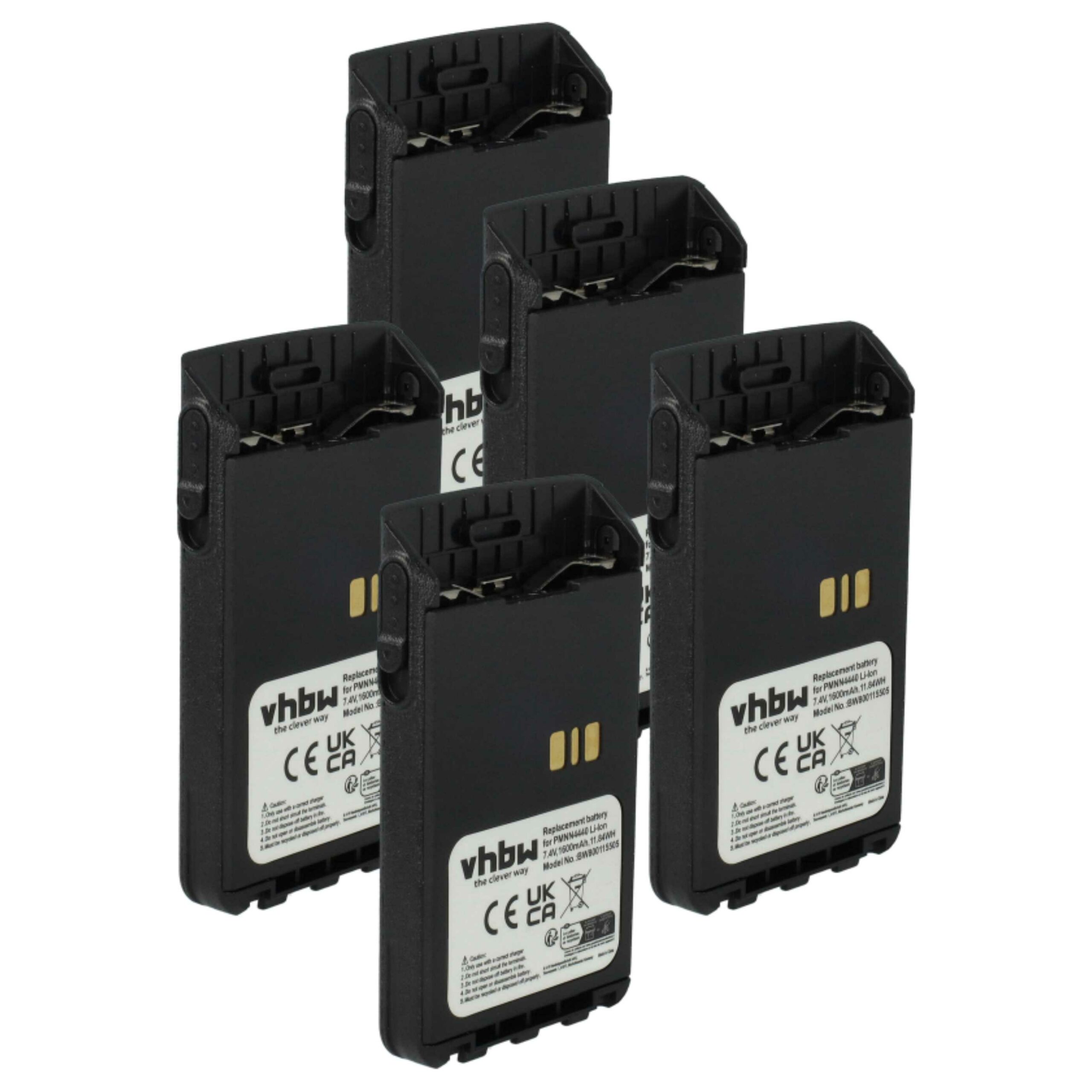 Bateria vhbw 5x para Motorola PMNN4511A, PMNN4440, PMNN4502A - 1600 mAh 7.4 V Li-Ion