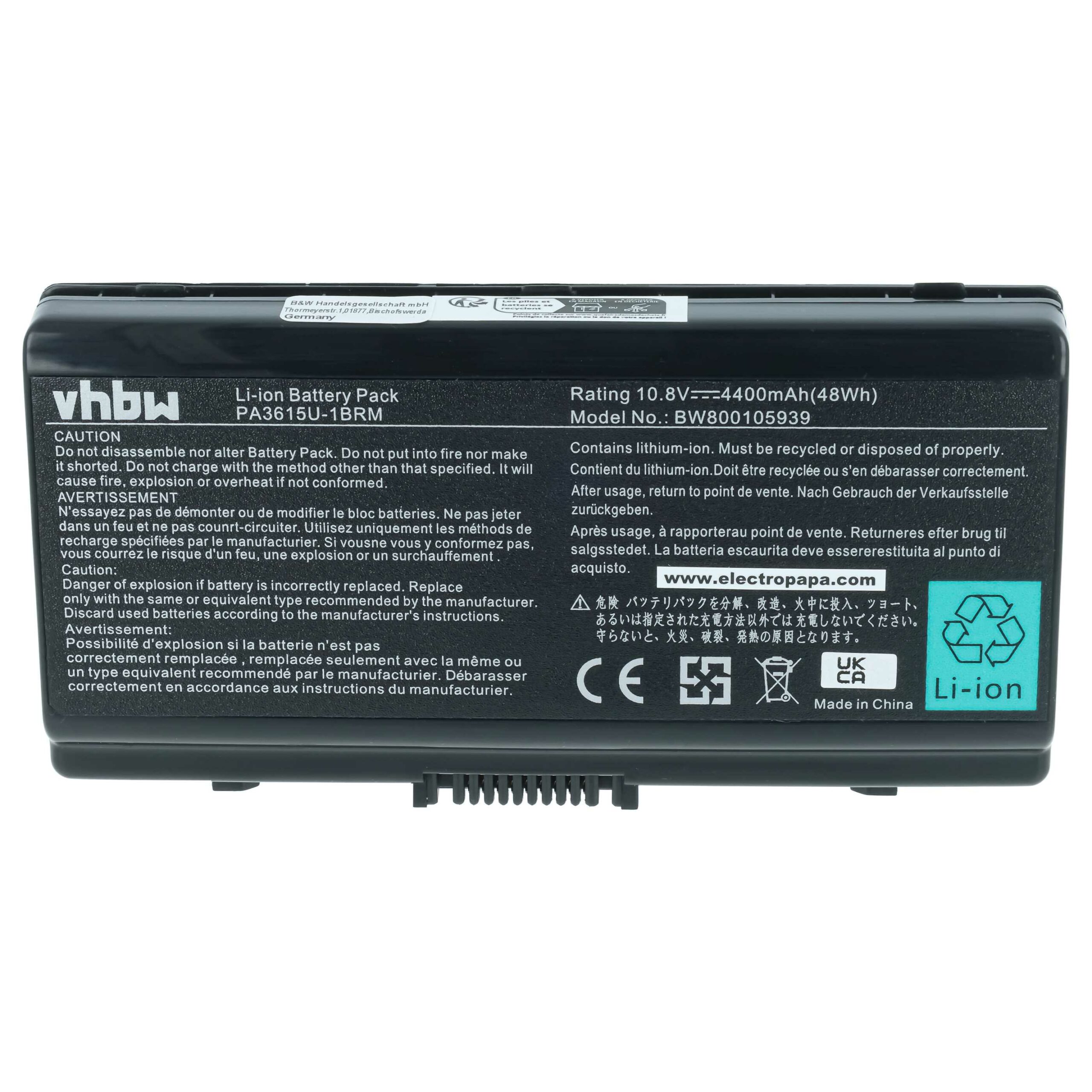 Bateria para Portátil Toshiba PA3615U-1BRS, PA3615U-1BRM, PABAS115 - 4400 mAh 10.8 V Li-Ion vhbw - Image 3