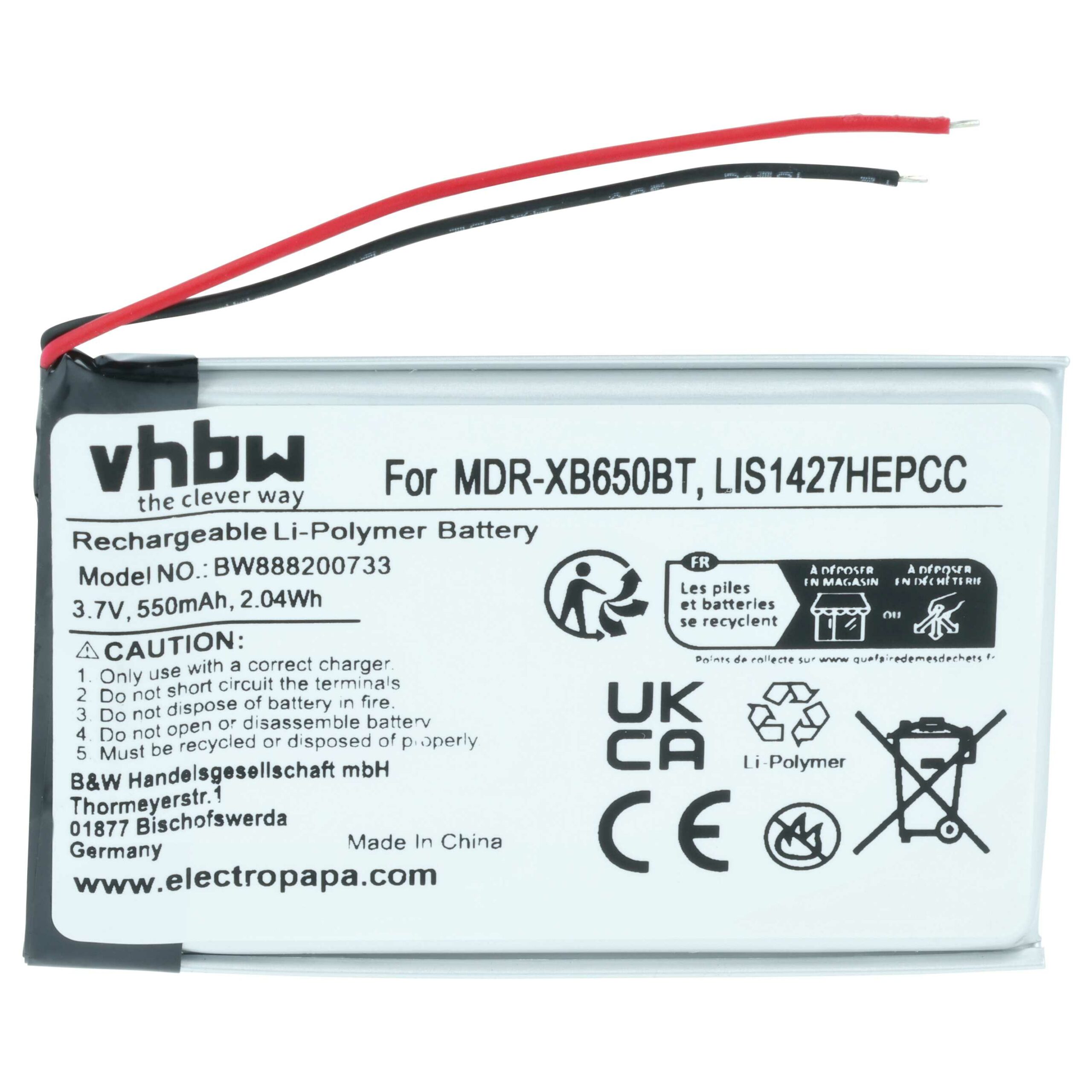 Bateria vhbw para Auriculares Plantronics PR-423350 - 550 mAh 3.7 V Li-polímero - Image 3