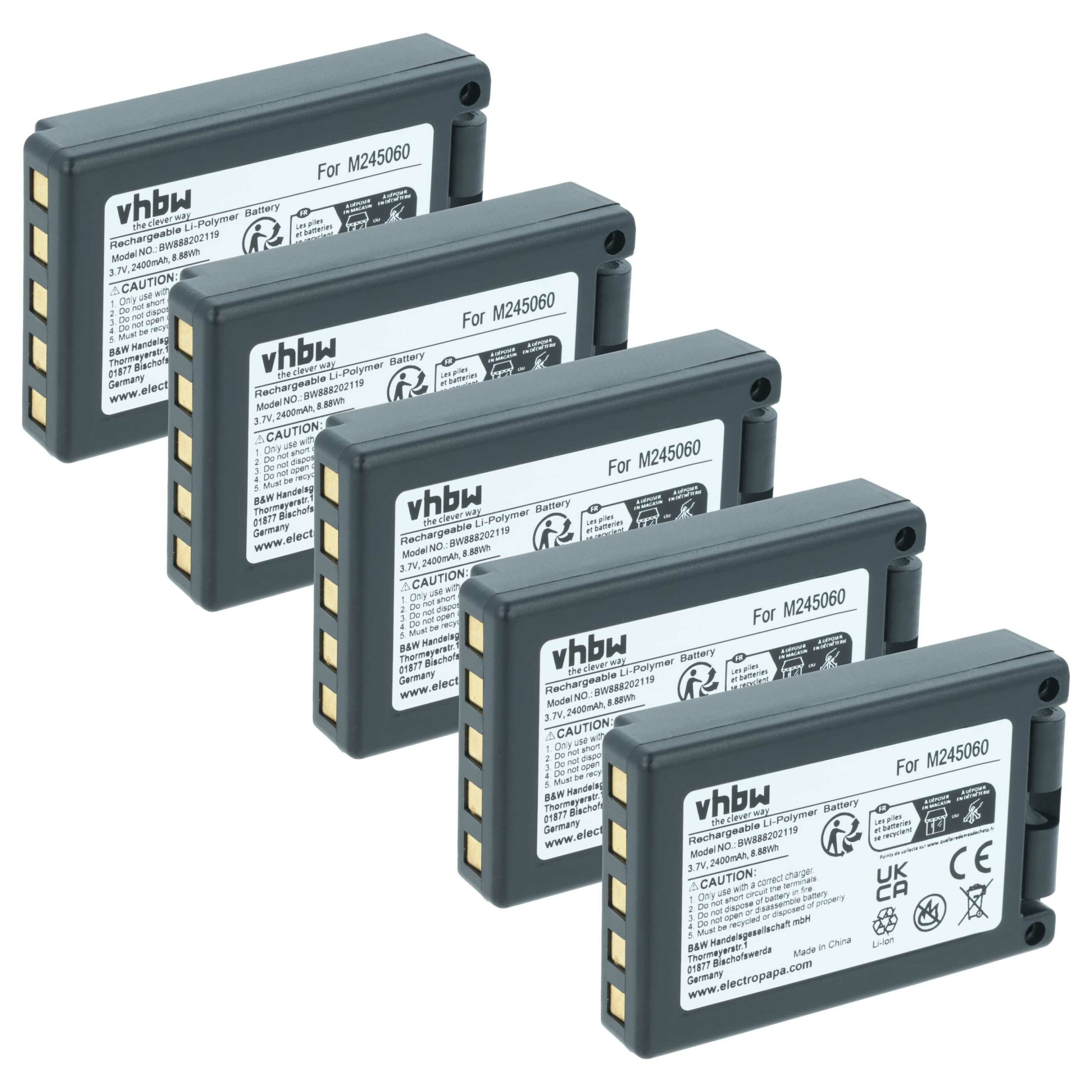 Pack 5 Baterias vhbw Compatíveis com Teleradio M245060, 22.381.2, D00004-02 - 2400 mAh