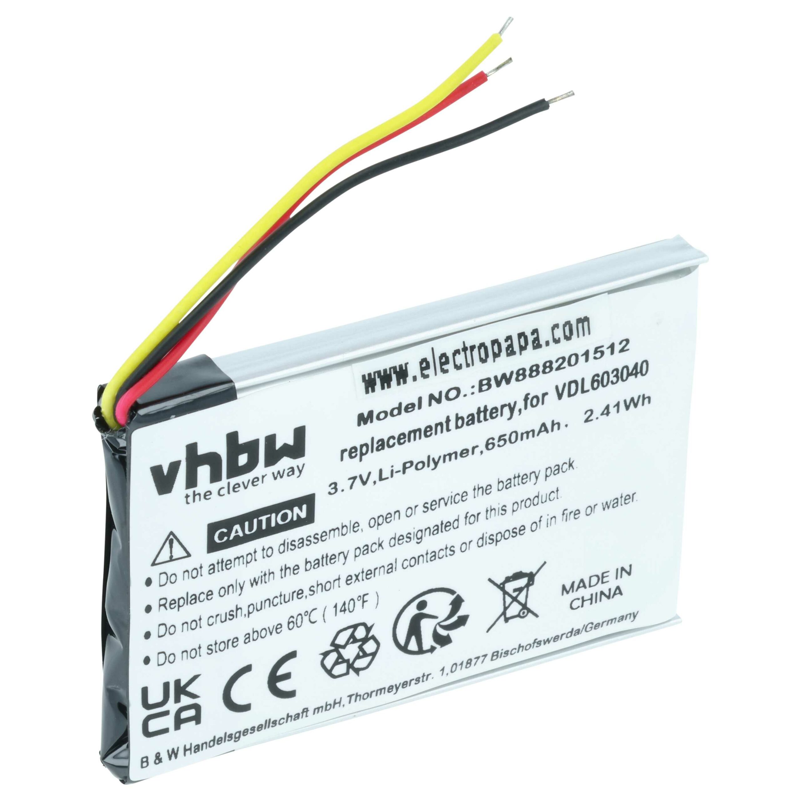 Bateria de Substituição para Auscultadores Wireless Marshall vhbw - 650 mAh 3.7 V Li-polymer