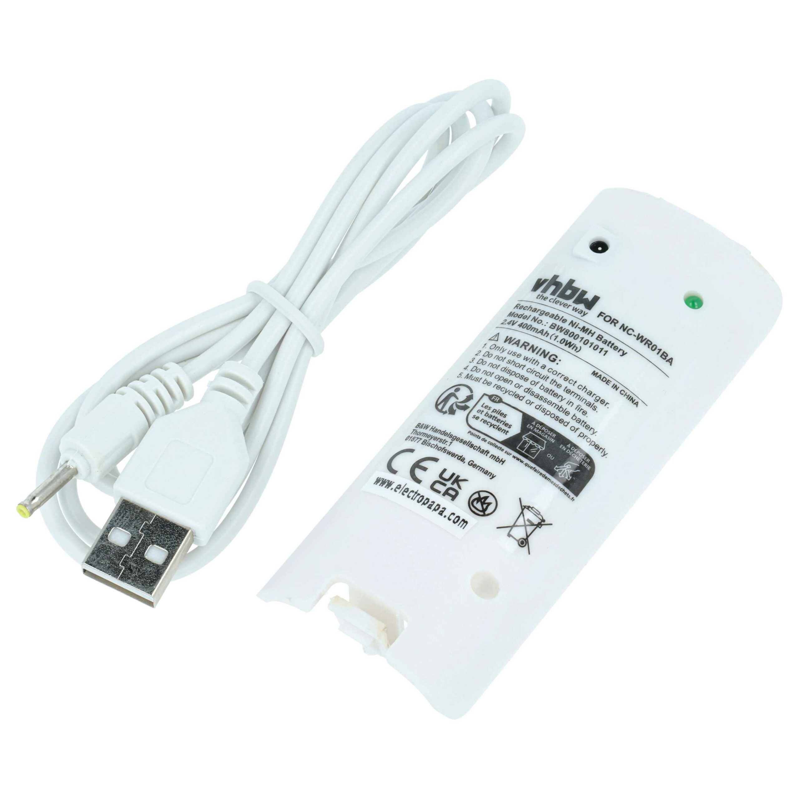 Bateria para Comando Nintendo vhbw NC-WR01BA - 400 mAh 2.4 V NiMH