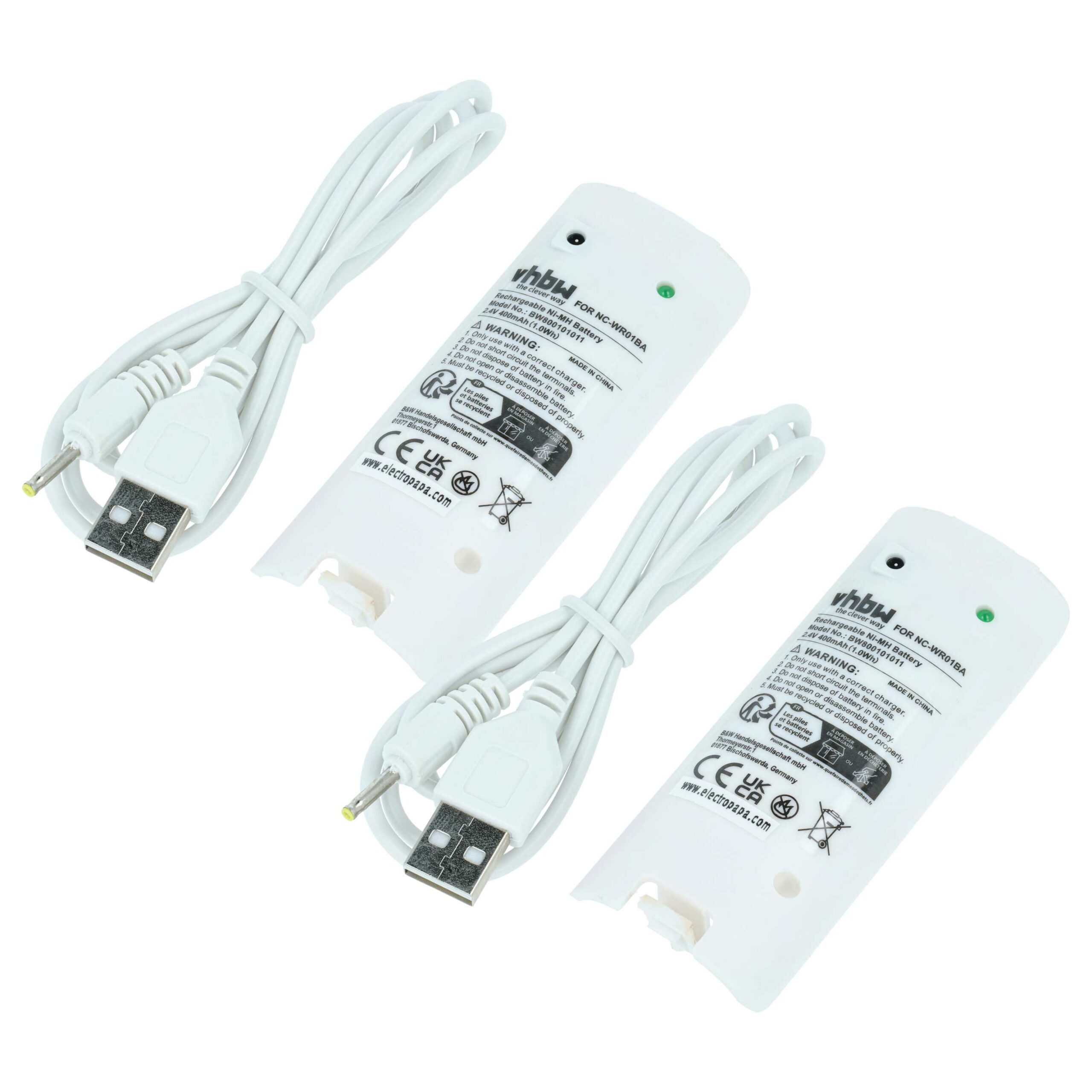 Bateria vhbw 2x 400 mAh 2.4V NiMH para Comando Nintendo Wireless NC-WR01BA
