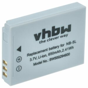 Bateria vhbw compatível com Canon NB-5L - 650mAh, 3.6V, Li-Ion