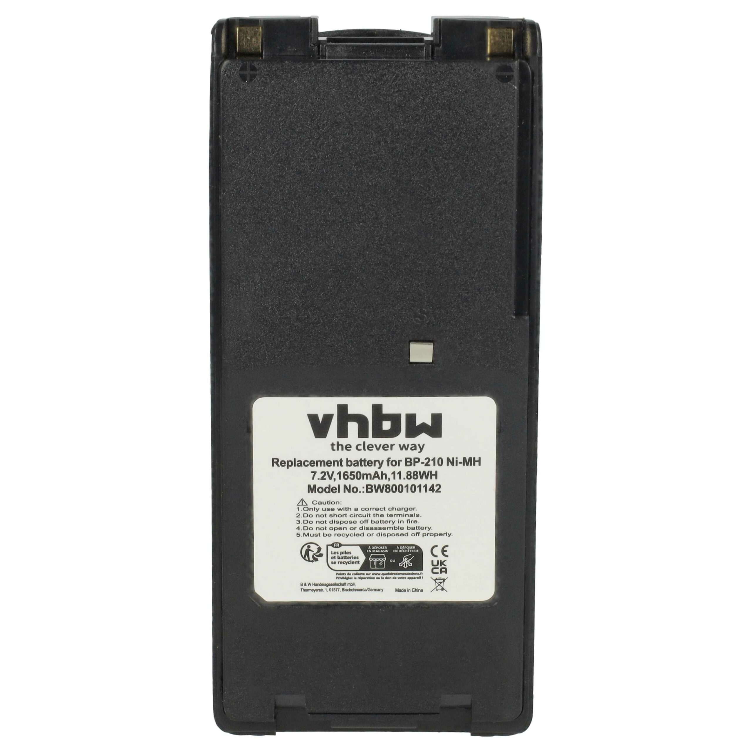 2x Bateria vhbw compatível Icom BP-210N, BP-211, BP-210, BP-209N, BP-209 - 1650 mAh 7.2V NiMH + Clip - Image 3
