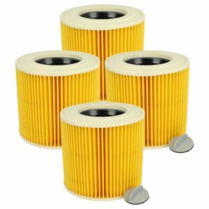 4x Filtro Cartucho de Substituição vhbw para Aspirador Kärcher 6.414-789.0, TackLife, Amarelo/Castanho