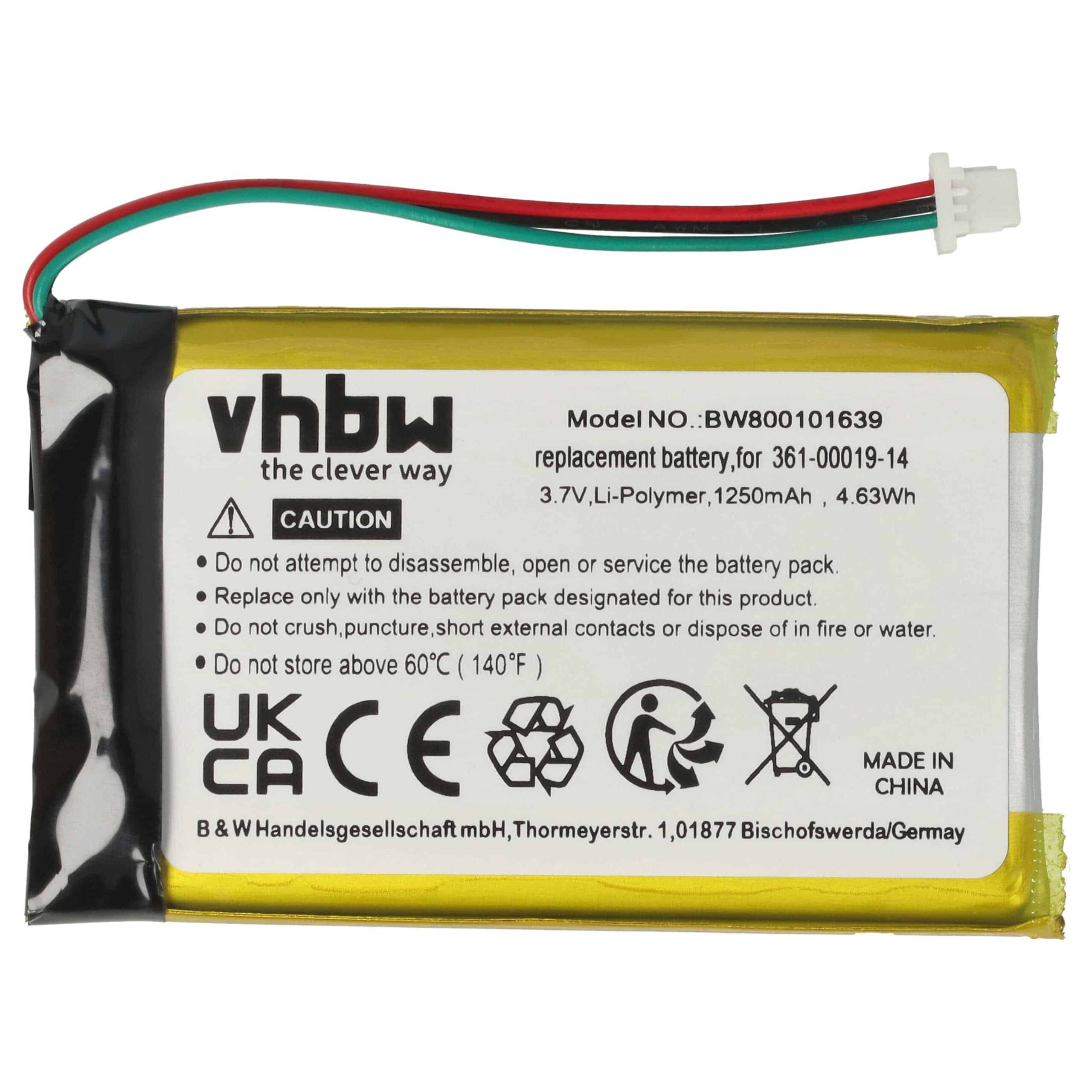 Bateria para GPS Garmin 361-00019-14 - vhbw 1250mAh, 3.7V - Image 3