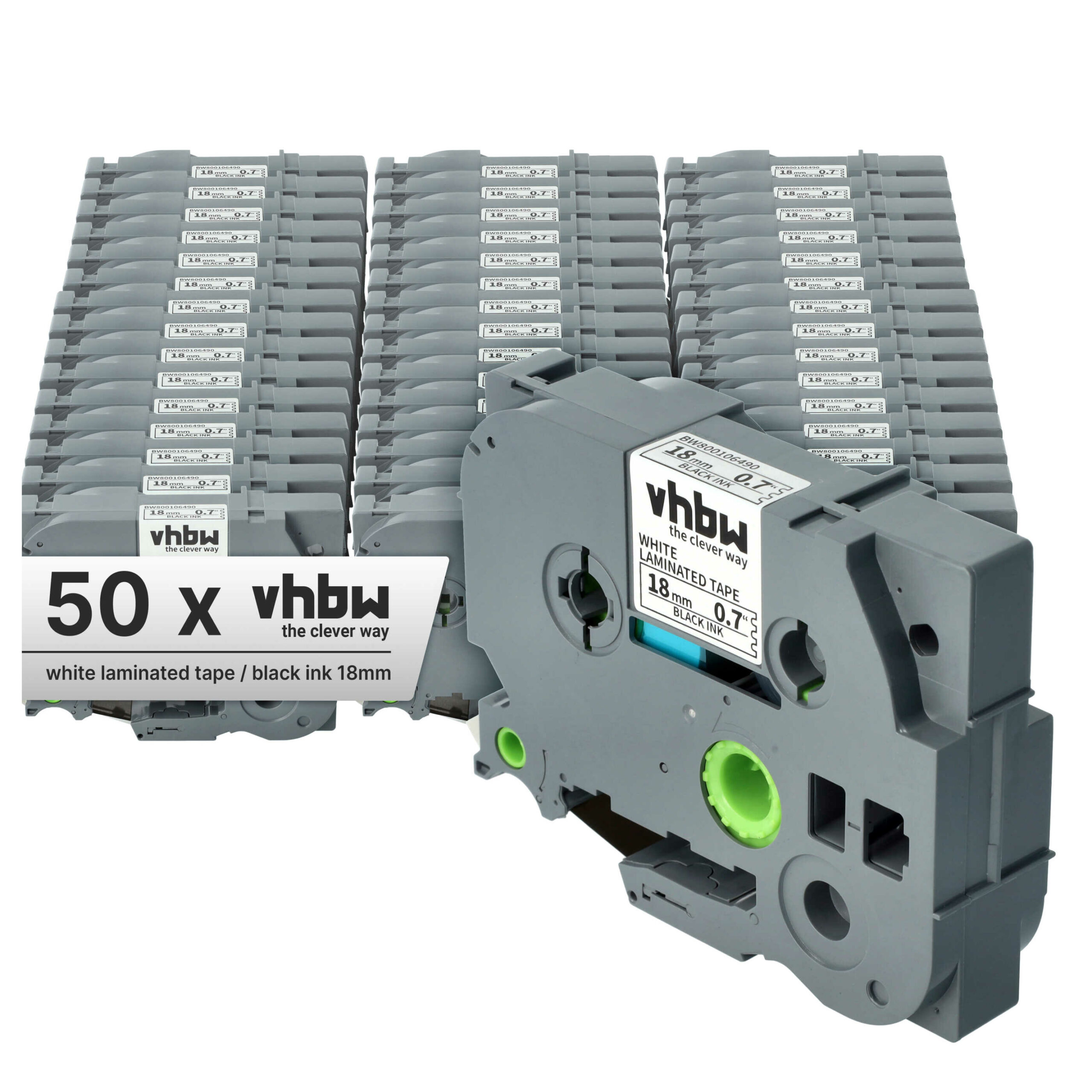 50x Fita de Etiquetas Compatível Brother TZE-241, TZ-241 - 18 mm Preto e Branco