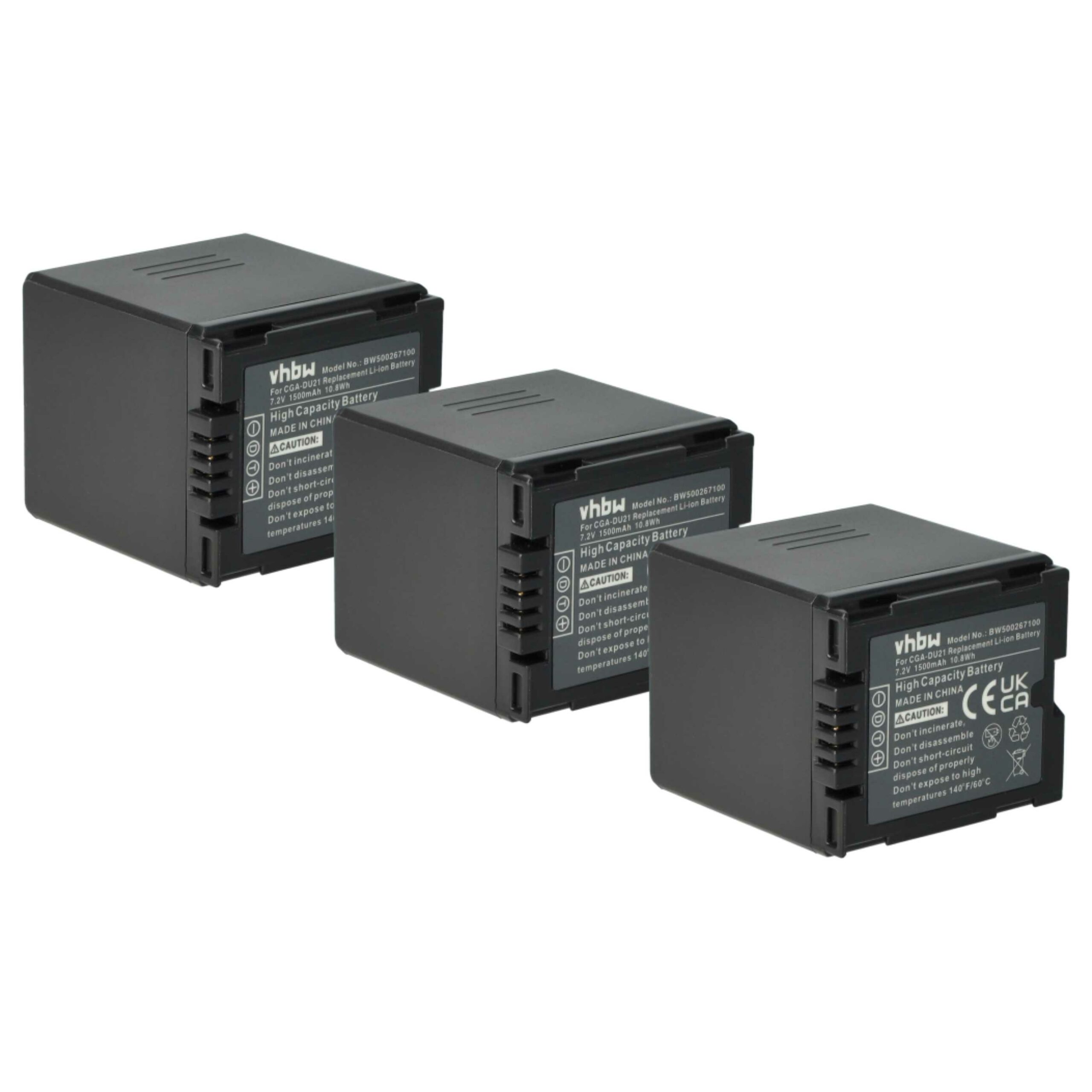 Bateria vhbw 3x para Hitachi DZ-BP07s, DZ-BP21, DZ-BP14s - 1500 mAh 7.2 V Li-Ion