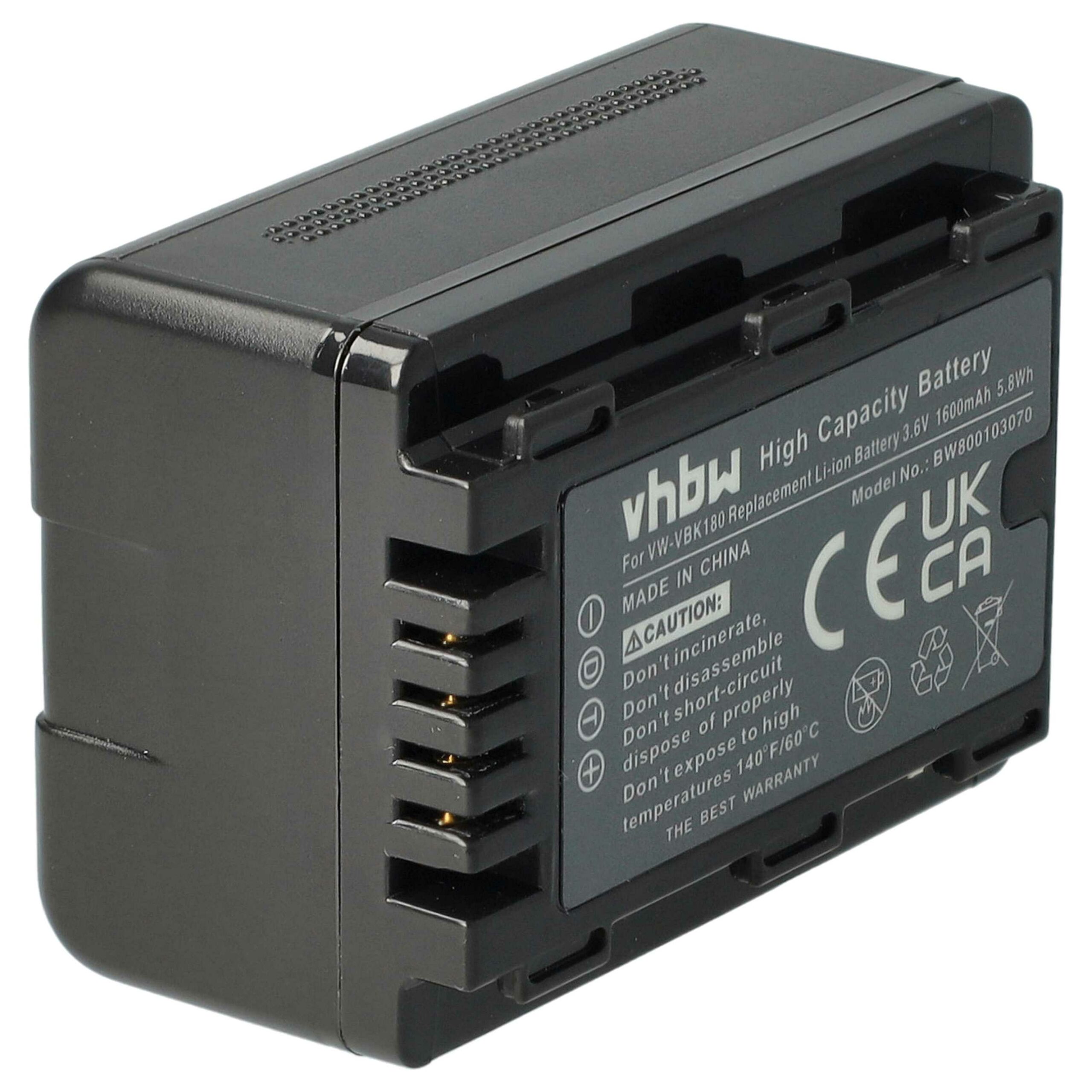 Bateria vhbw para Panasonic VW-VBK180 / VW-VBK360 - 1600 mAh 3.6V Li-Ion