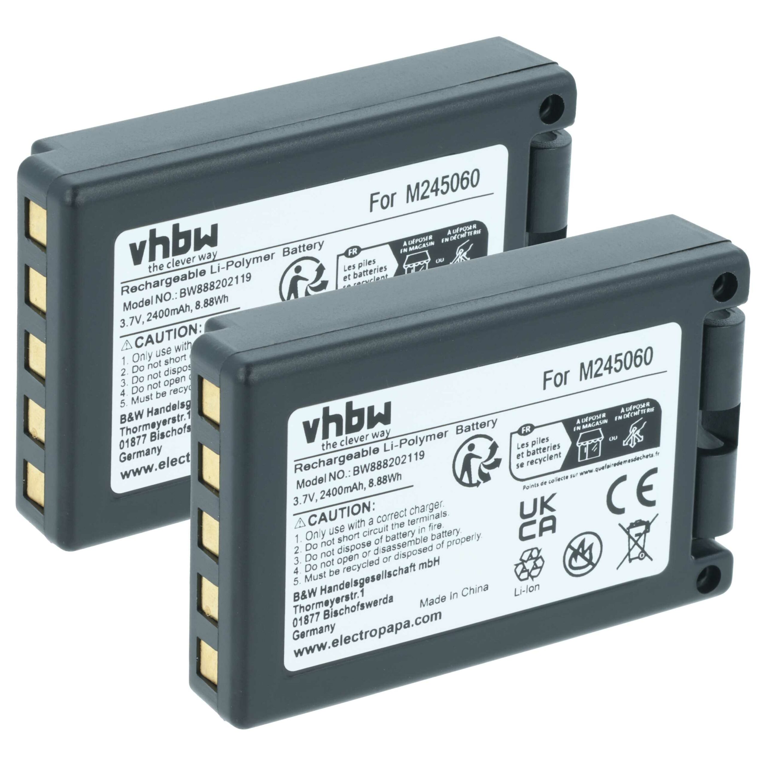 2x Bateria de Substituição para Teleradio M245060, 22.381.2, D00004-02 Controlo Remoto - 2400 mAh