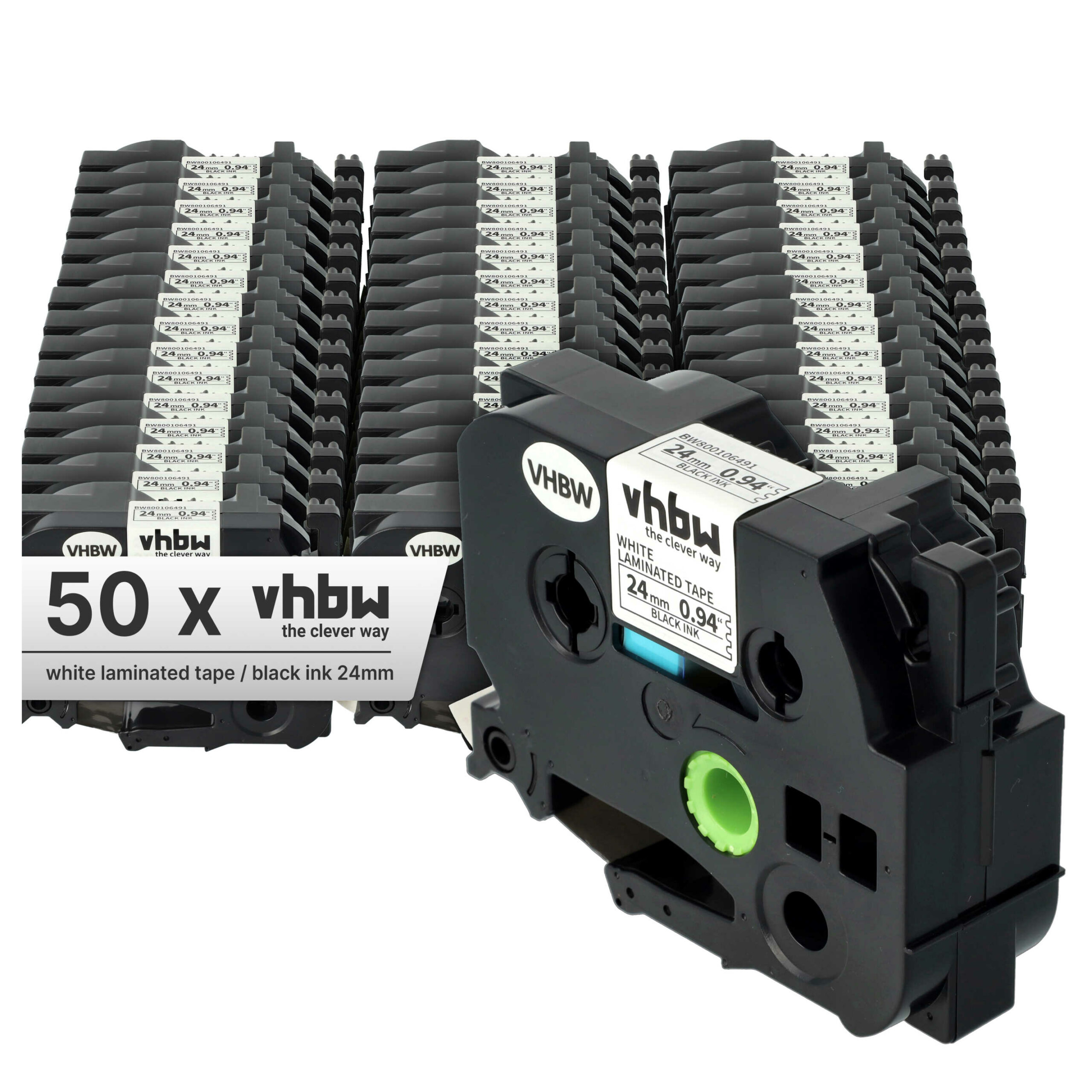 Pack 50x Fita de Etiquetas Compatível Brother TZ-251, TZE-251 - 24 mm Preto sobre Branco