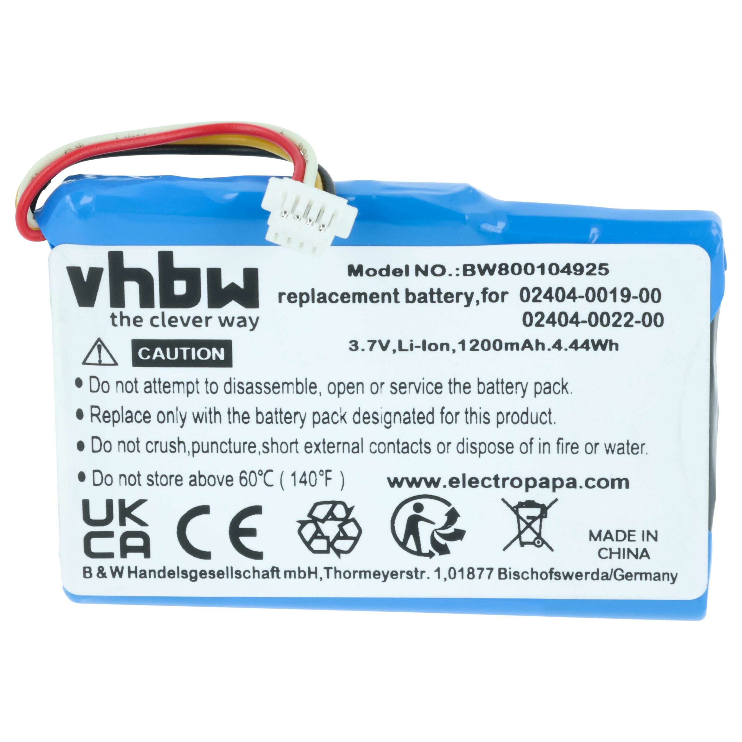 Bateria vhbw para Câmaras Cisco - Substitui 02404-0019-00, 1UF553450-1-T0423, 02404-0022-00 - 1200 mAh 3.7 V Li-Ion - Image 3