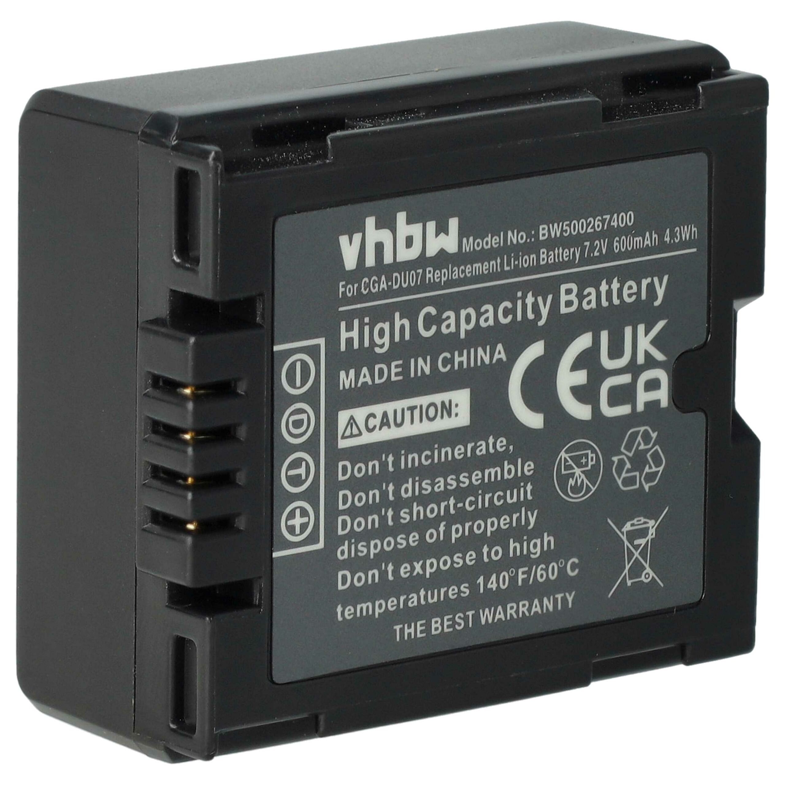 Bateria vhbw para câmara Hitachi DZ-BP07s, DZ-BP14s, DZ-BP21s - 600 mAh 7.2 V Li-Ion
