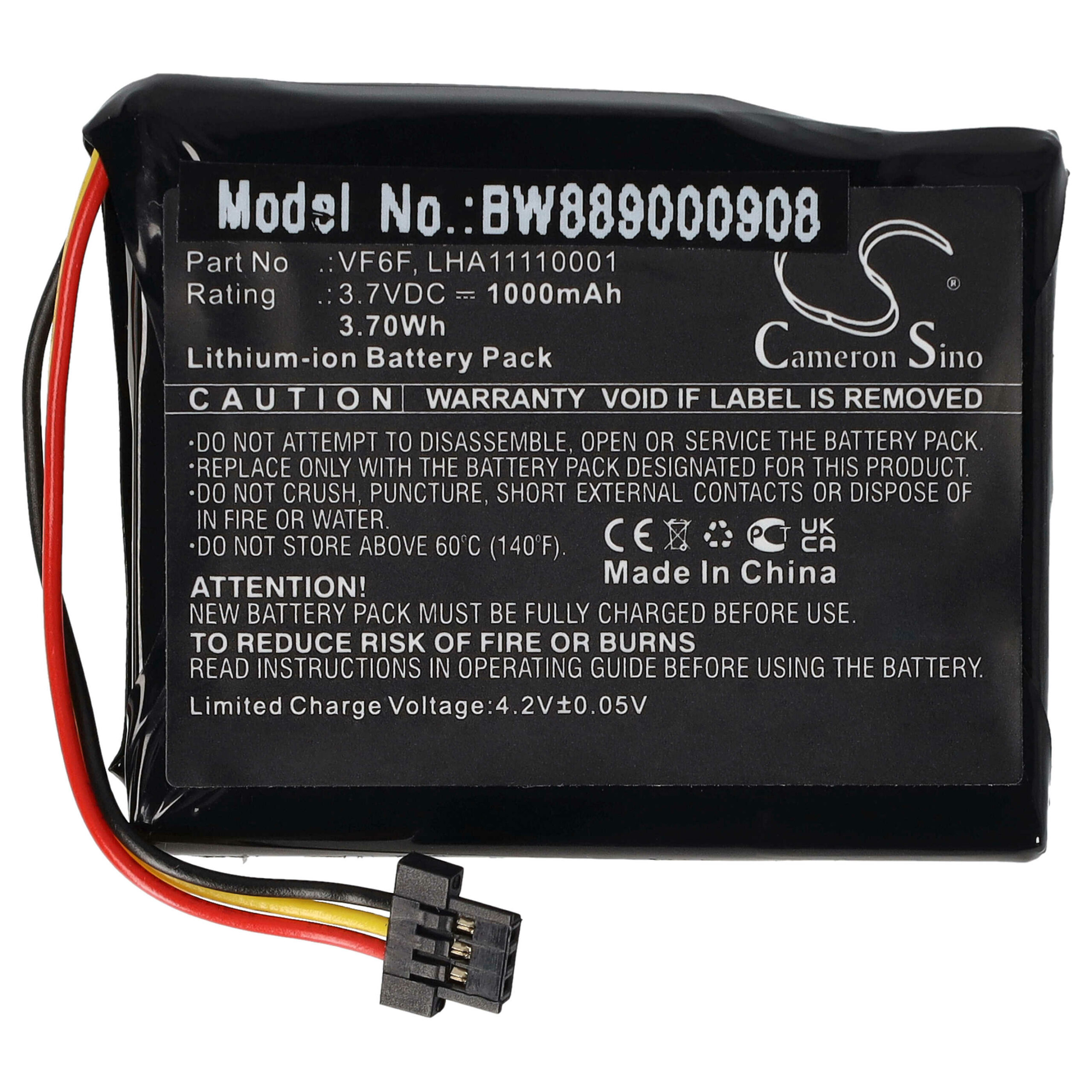 Bateria vhbw para TomTom GPS LHA11110001, VF6F - 1000mAh, 3.7V