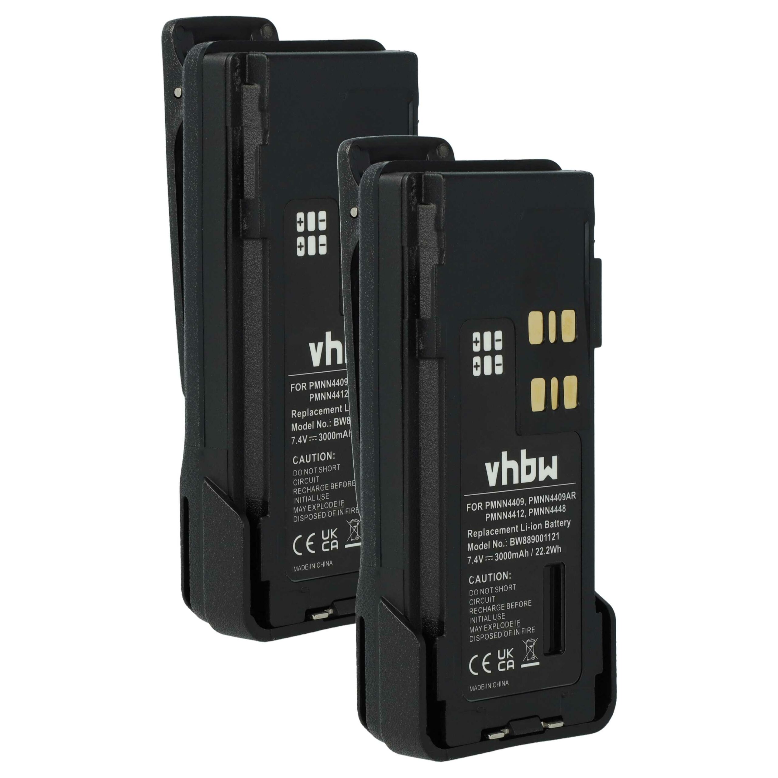 Bateria para Rádio Motorola 2x PMNN4406, PMNN4406BR, PMNN4409 - 3000 mAh 7.4 V Li-Ion + Clip de Cintura