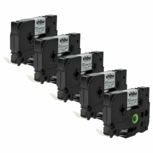 5x Fita de Etiqueta compatível com Brother HSE-231 - 11,7 mm Preto sobre Branco, Tubo Termoencolhível