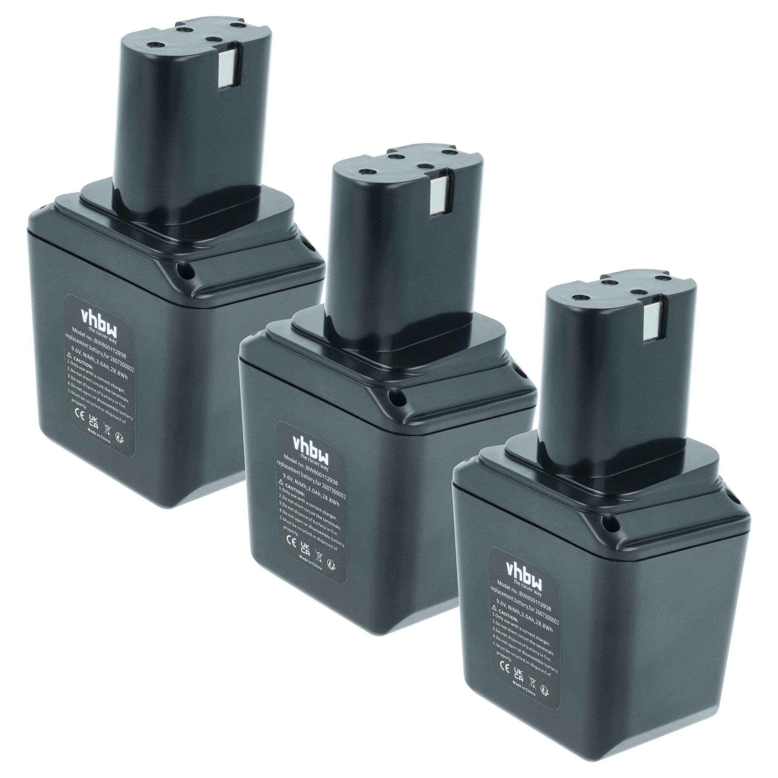 3x Bateria vhbw para Bosch 26073000002 - 3000 mAh, 9.6 V, NiMH