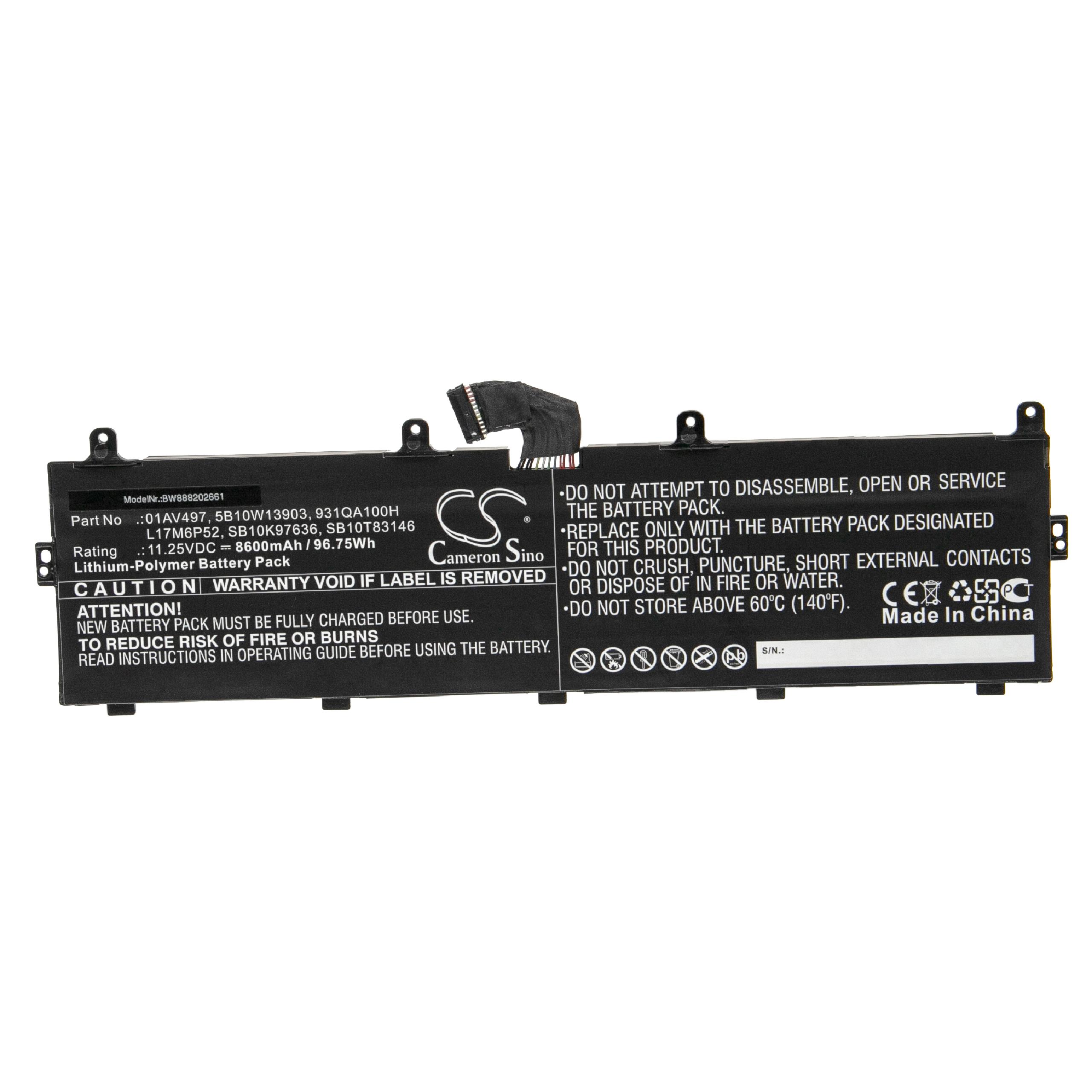 Bateria vhbw para Lenovo - 8600 mAh 11.25 V Li-polymer (compatível 01AV497, 01AV498, 5B10W13903, 931QA100H)