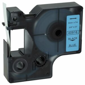 Fita de Etiquetas compatível com Dymo D1 40916 - 9 mm Preto sobre Azul