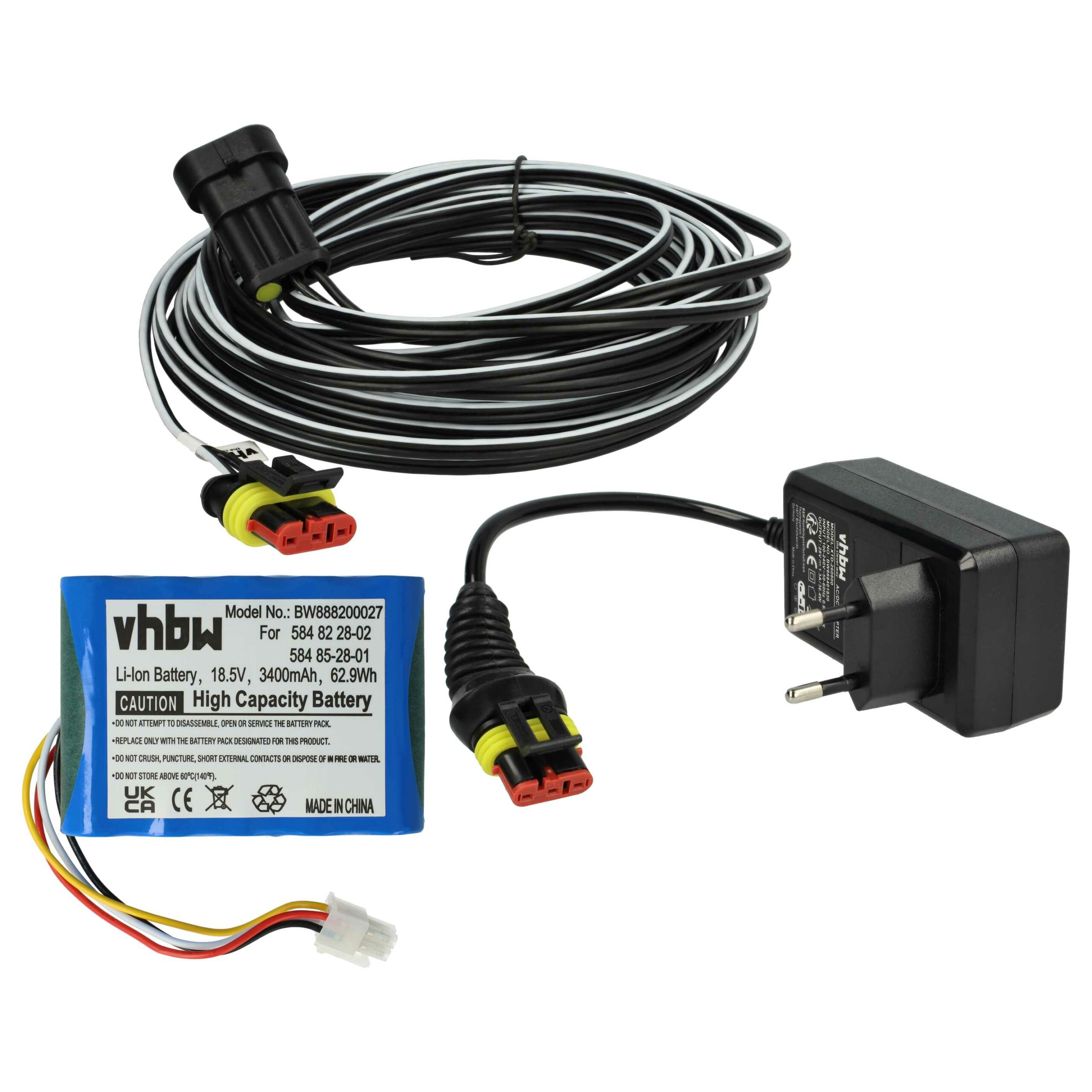 Kit Carregador vhbw para Cortador de Relva Robótico Gardena - Bateria 3400mAh, Adaptador e Cabo