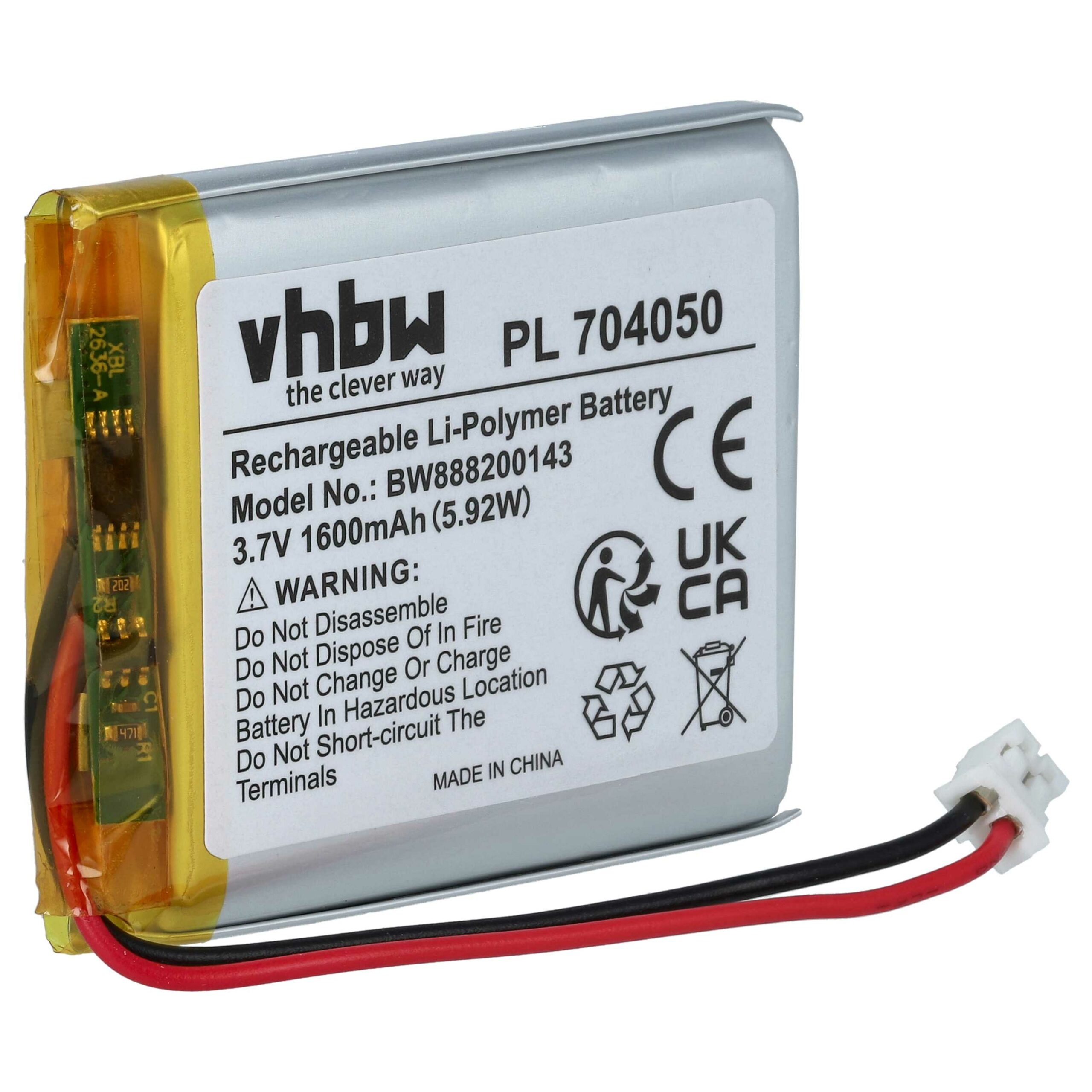 Bateria vhbw PN704050 para Fatboy - 1600 mAh 3.7 V Li-polymer