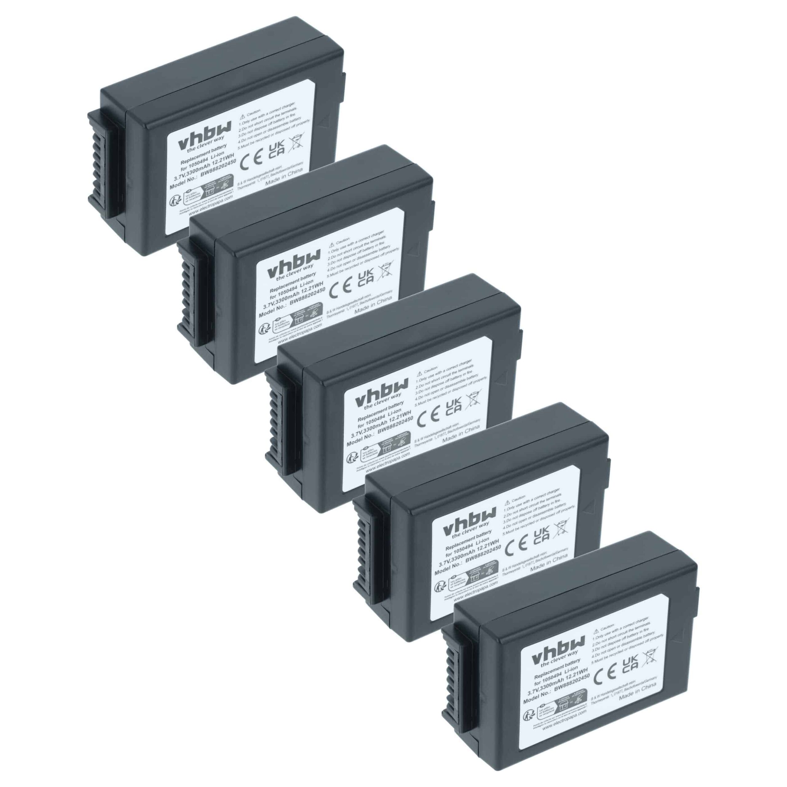 Bateria vhbw 5x para Computador Portátil Psion WA3006, WA3020 - 3300mAh, 3.7V