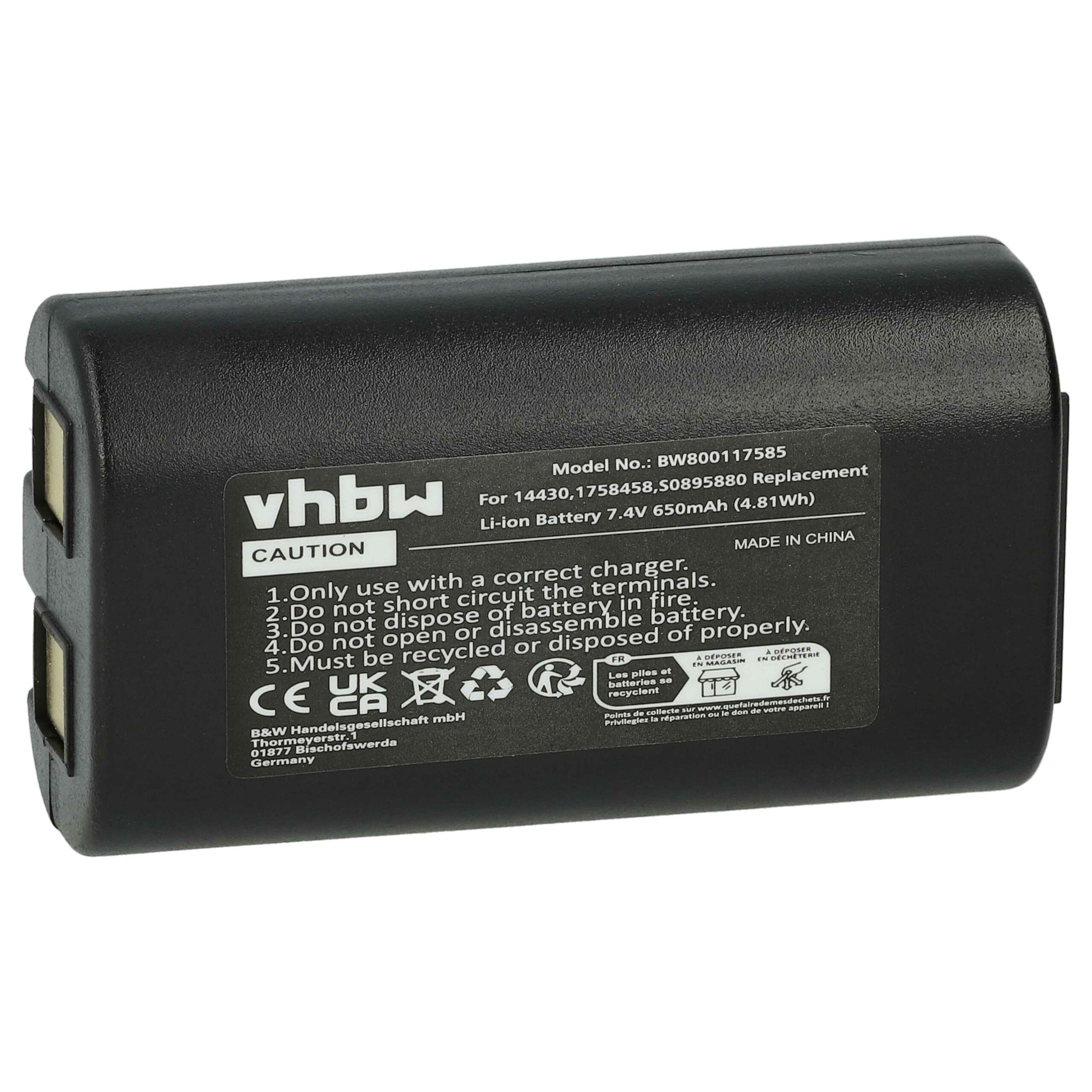Bateria vhbw para Dymo LabelManager 260p, 280, PnP - 650 mAh 7.4 V Li-Ion