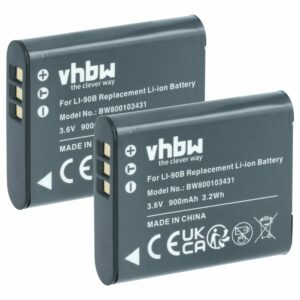 2x Bateria vhbw Li-Ion para Olympus Li-92B, Li-90B - 900mAh, 3.6V