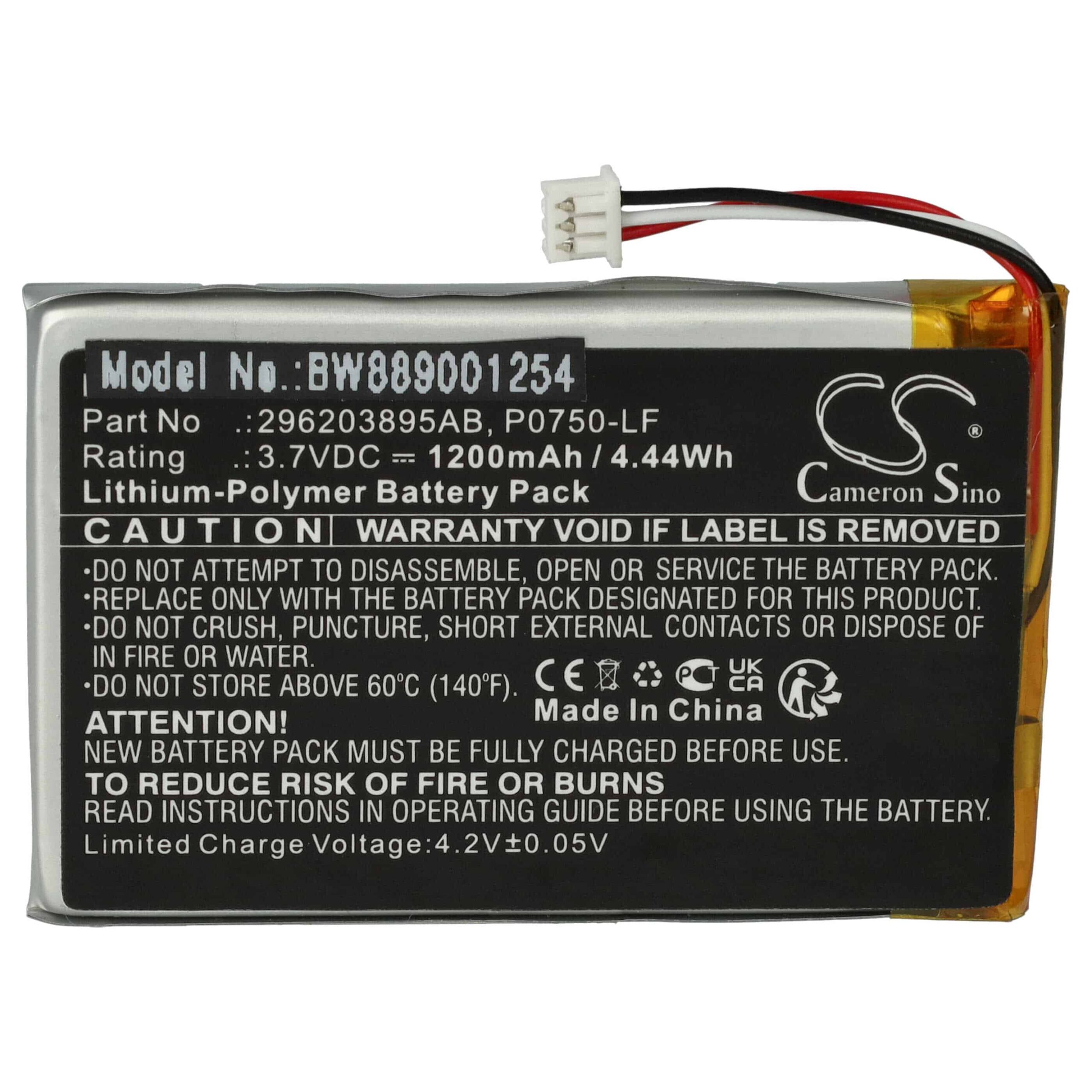 Bateria vhbw para Leitor de Cartões Ingenico 296203895AB, P0750-LF - 1200 mAh 3.7 V Li-polímero