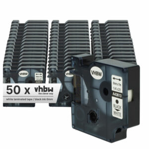 50x Fita de Etiquetas Compatível com Dymo D1 43613 - 6 mm Preto sobre Branco