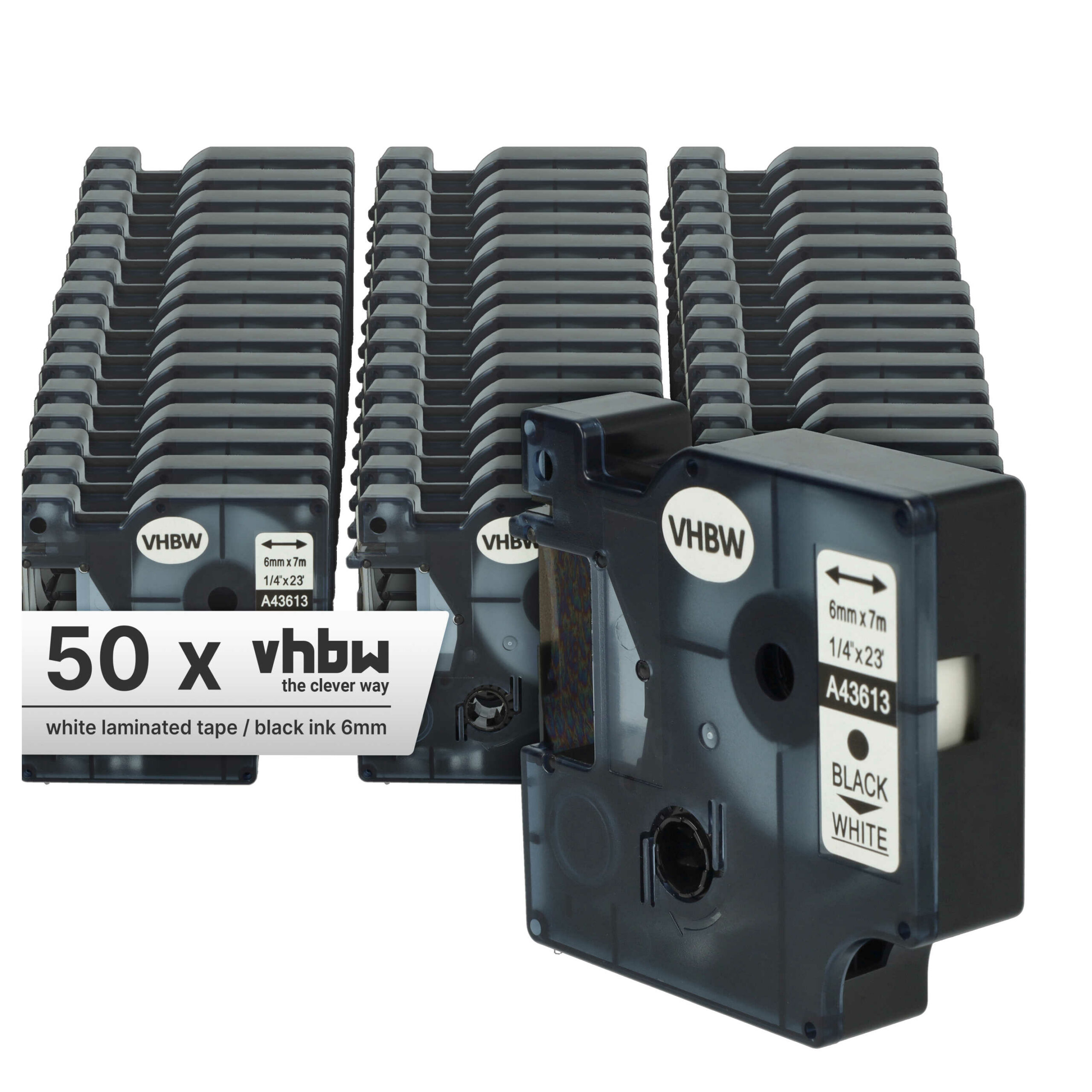 50x Fita de Etiquetas Compatível com Dymo D1 43613 - 6 mm Preto sobre Branco