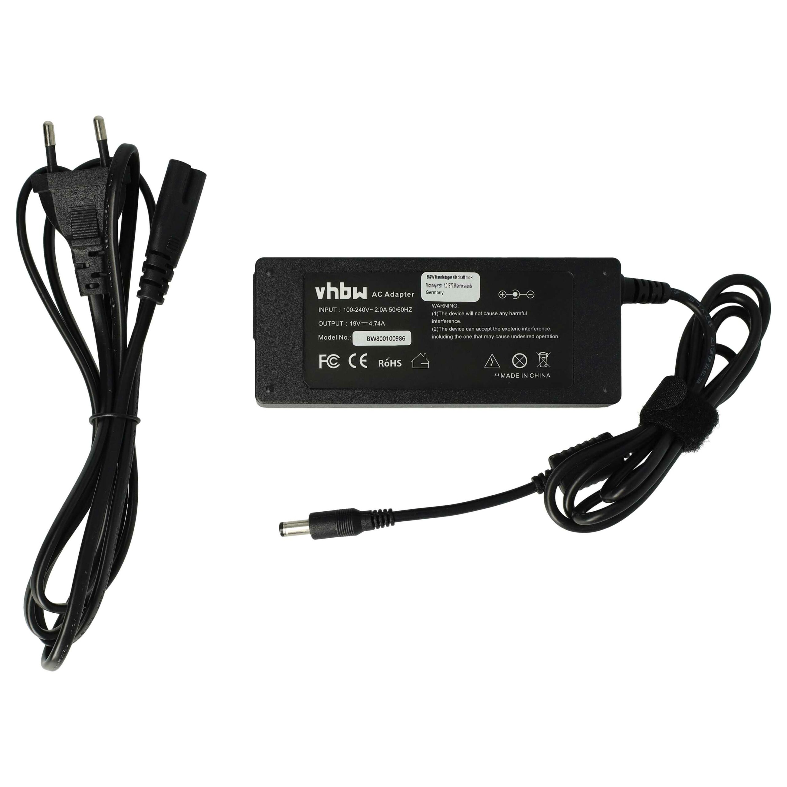 Carregador de Energia AC vhbw para Portátil Acer/Medion - Substitui 25.10147.011, 0335A1965, SADP-65KB - 90 W, 200 cm