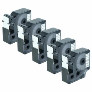 Pack 5x Fita de Etiquetas compatível com Dymo 18445 - 19 mm Preto sobre Branco, Vinil