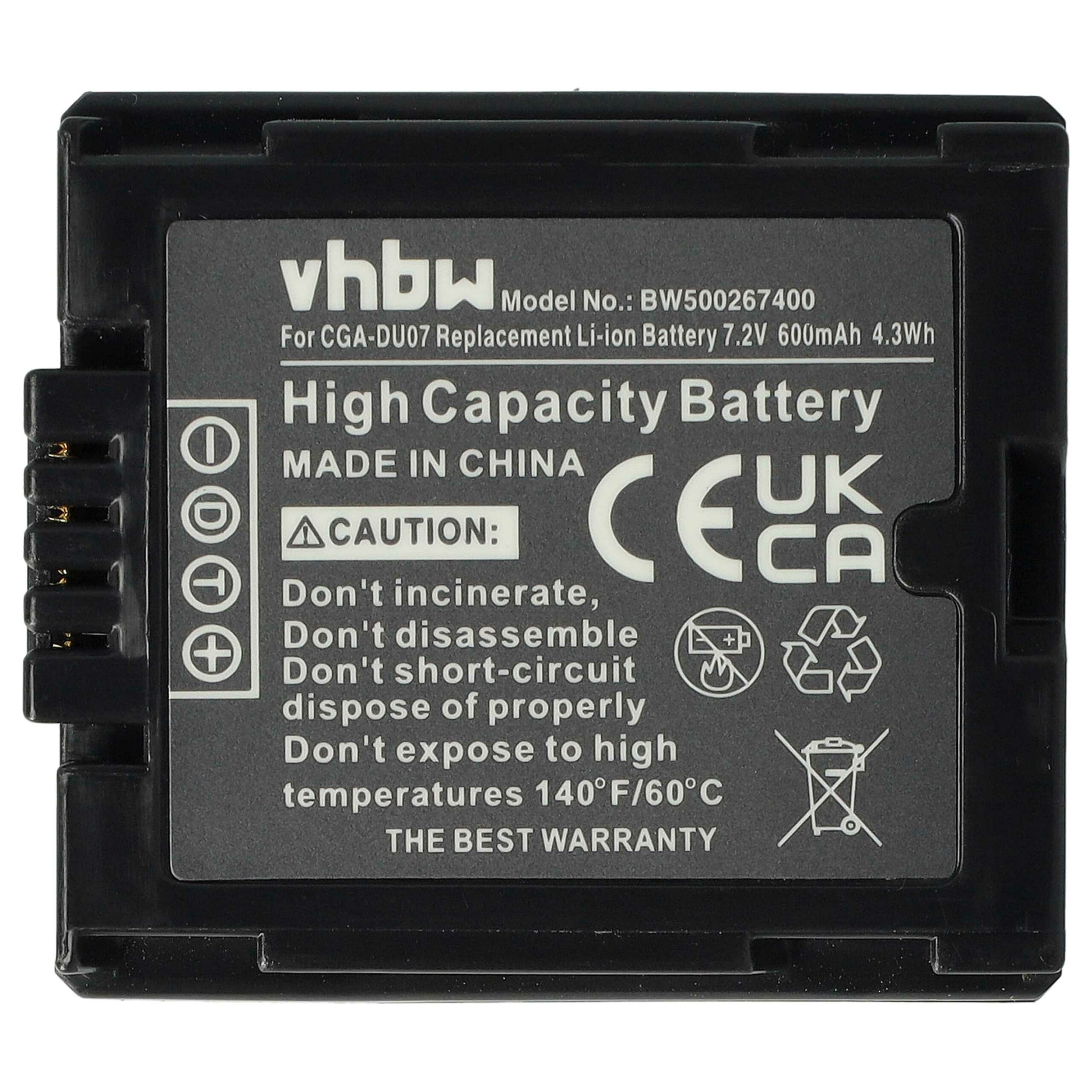 Bateria vhbw para câmara Hitachi DZ-BP07s, DZ-BP14s, DZ-BP21s - 600 mAh 7.2 V Li-Ion - Image 3