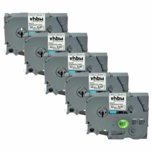 Pack 5x Fita Etiquetadora Compatível Brother TZE-231, TZ-231 - 12 mm Preto sobre Branco