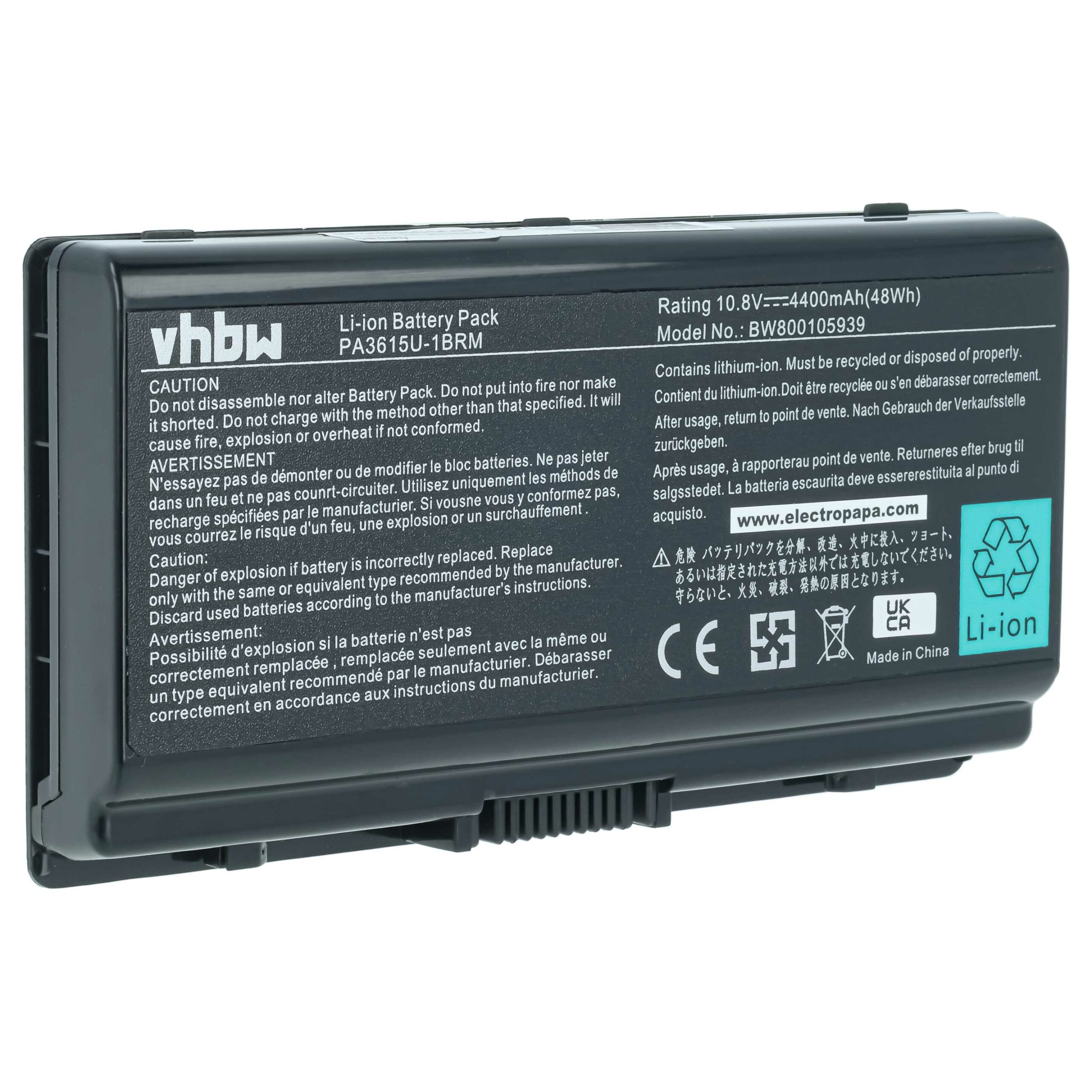 Bateria para Portátil Toshiba PA3615U-1BRS, PA3615U-1BRM, PABAS115 - 4400 mAh 10.8 V Li-Ion vhbw