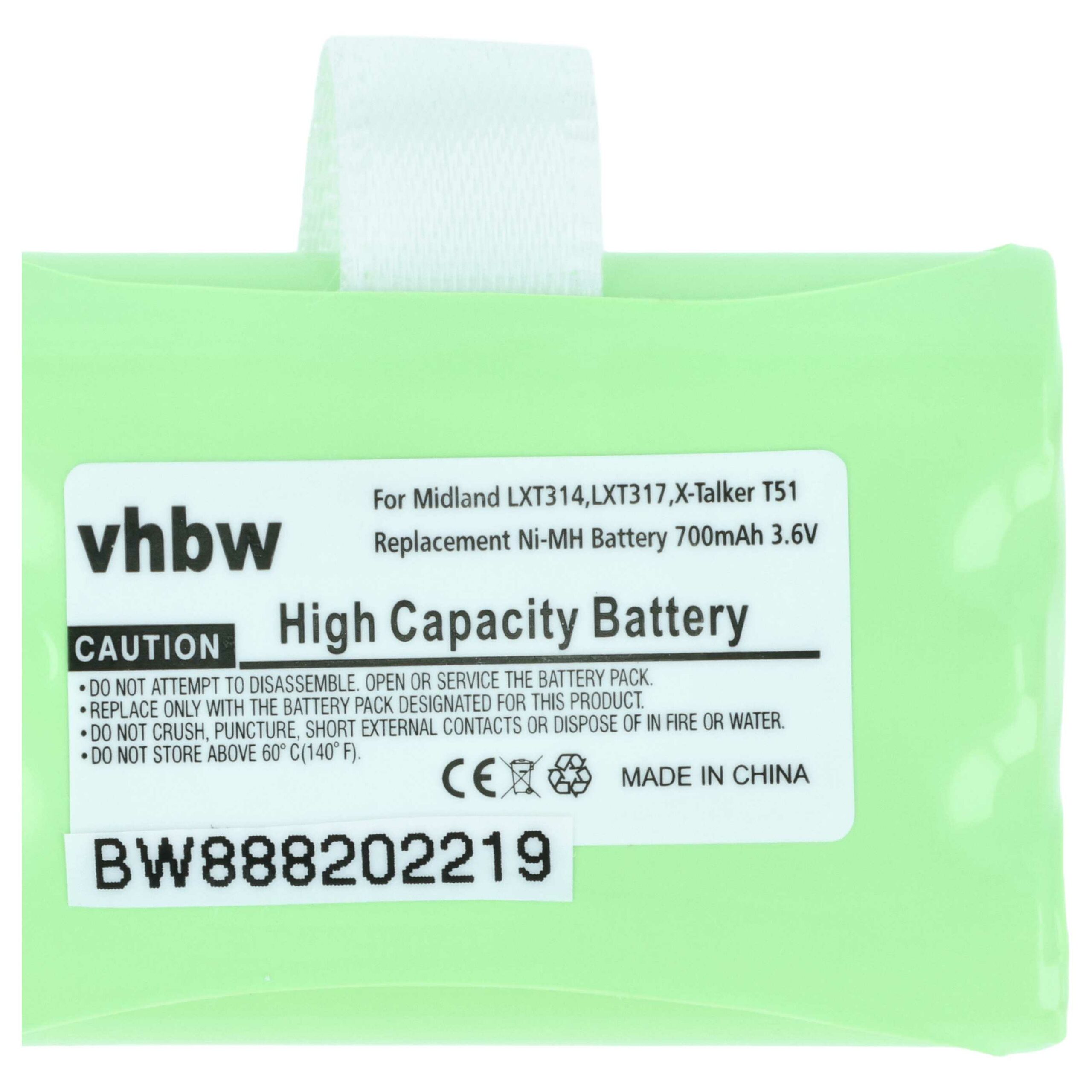 Bateria vhbw 5x para Midland AVP14, BATT3R - 700 mAh 3.6 V NiMH - Image 4