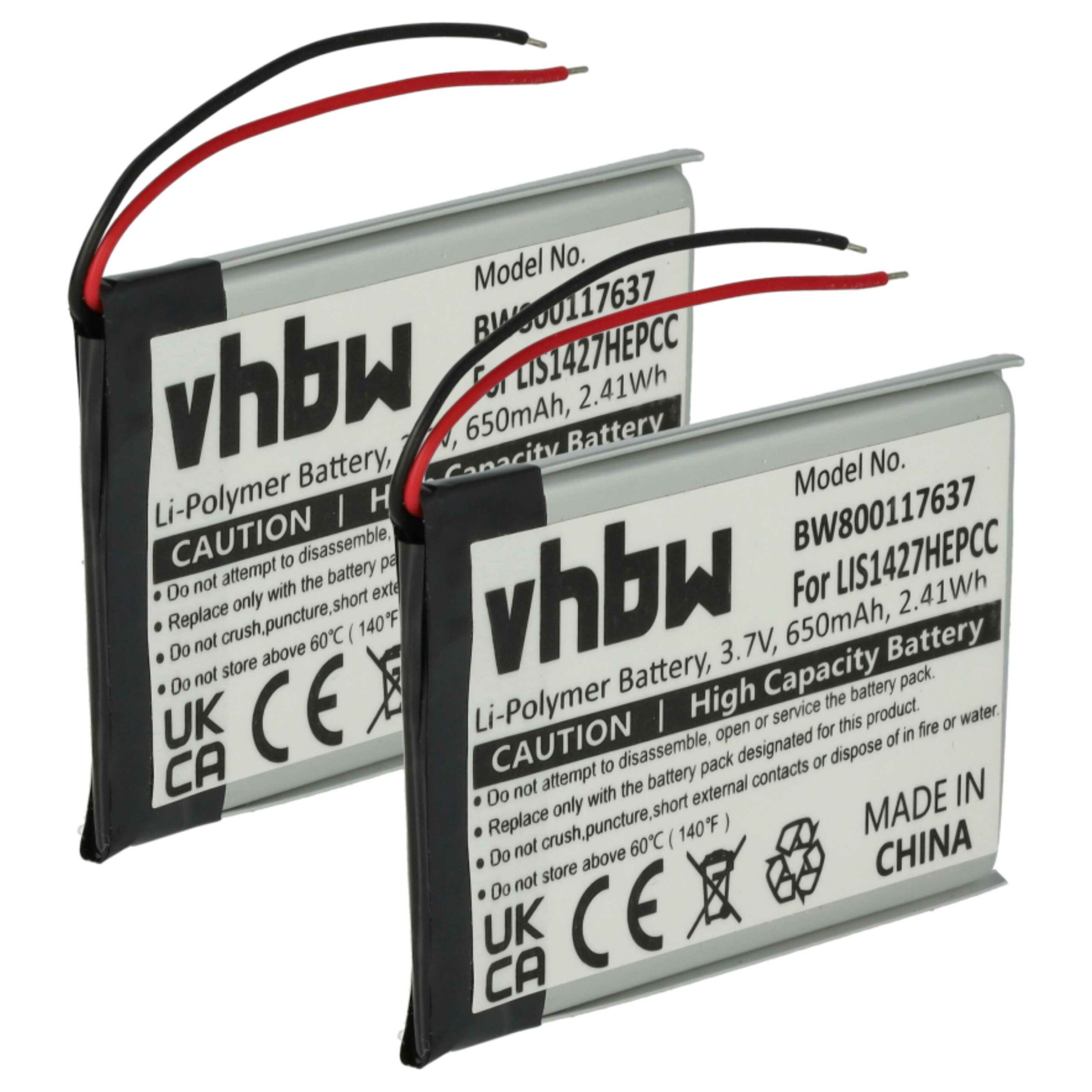 Bateria para Auscultadores Plantronics/Sony vhbw 650 mAh 3.7V - 2 unidades