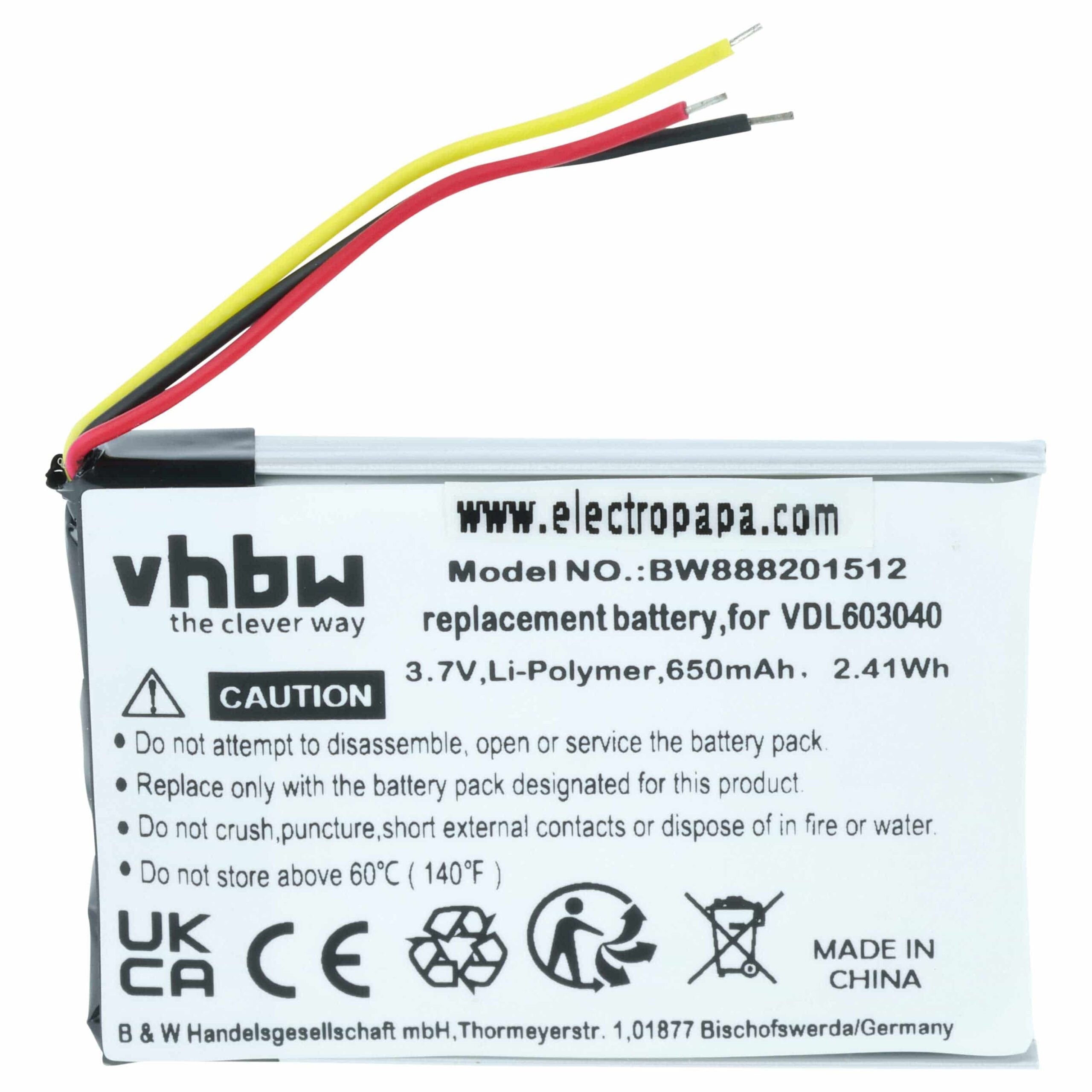Bateria de Substituição para Auscultadores Wireless Marshall vhbw - 650 mAh 3.7 V Li-polymer - Image 3