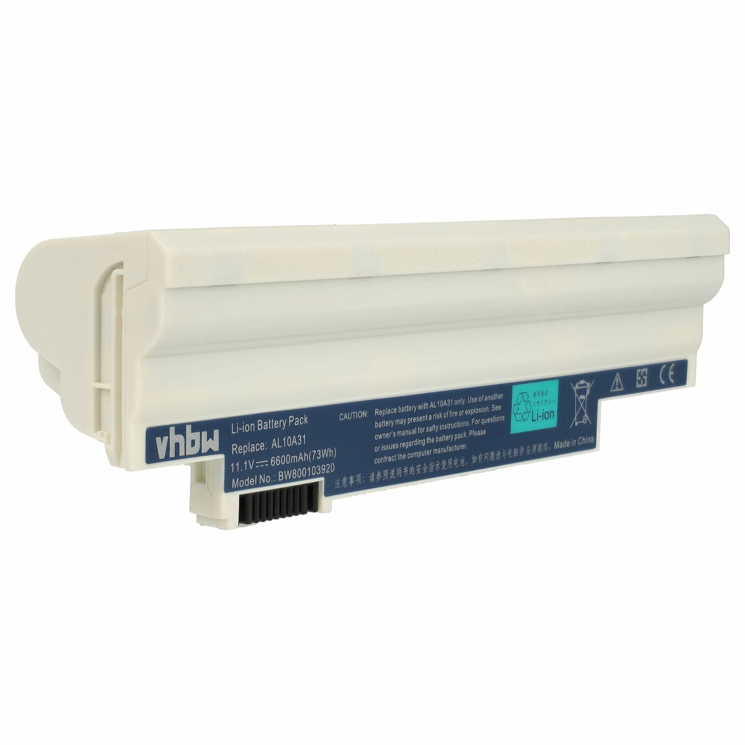 Bateria vhbw para Acer Aspire One D255, D257, D260, D270 - 6600 mAh 11.1 V Li-Ion, branca - Image 3