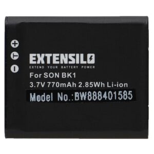 Bateria para Câmaras de Vídeo Sony NP-FK1, NP-BK1 - 770 mAh 3.7 V Li-Ion EXTENSILO